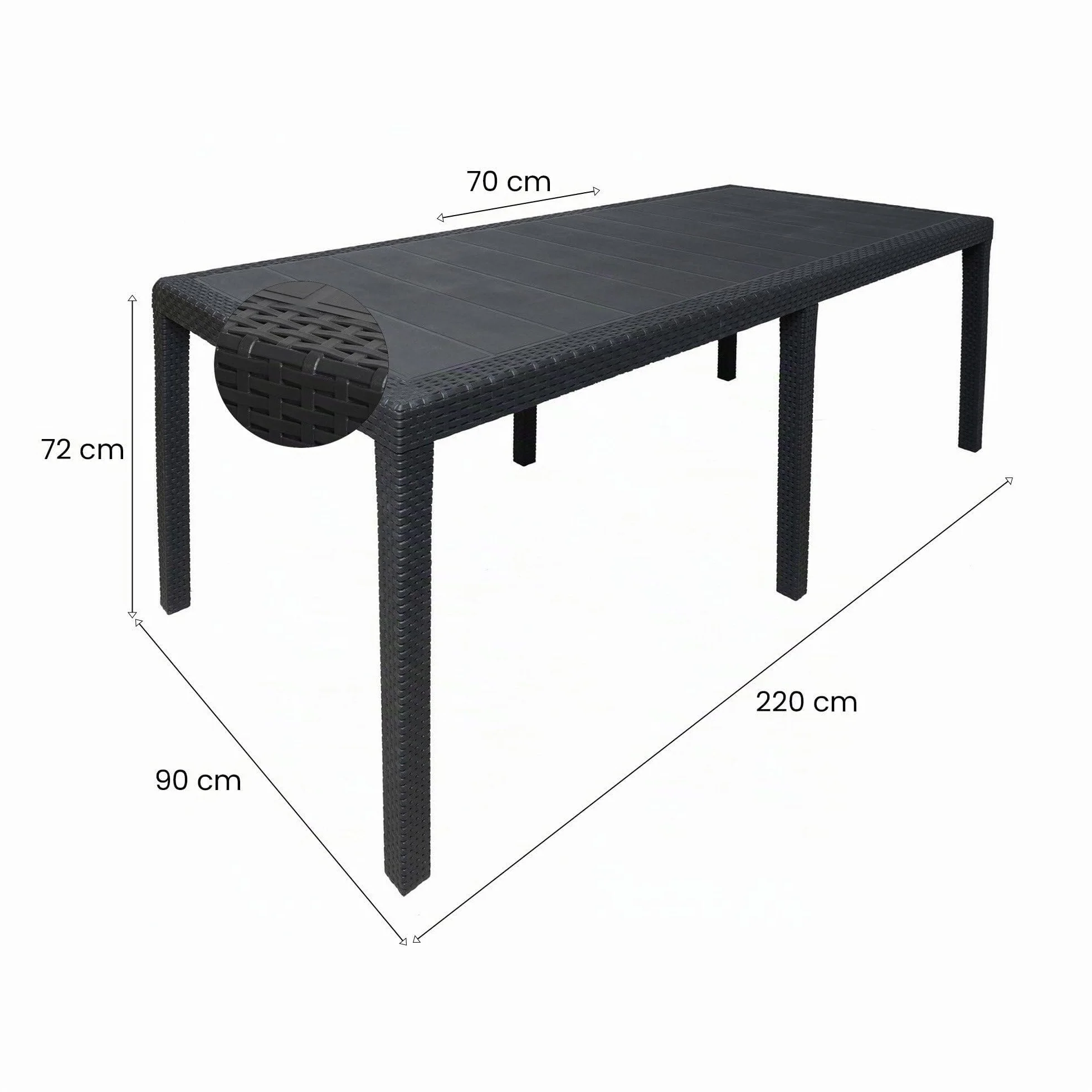 Dmora Table d'extérieur rectangulaire extensible 150-220 cm anthracite Made in Italy
