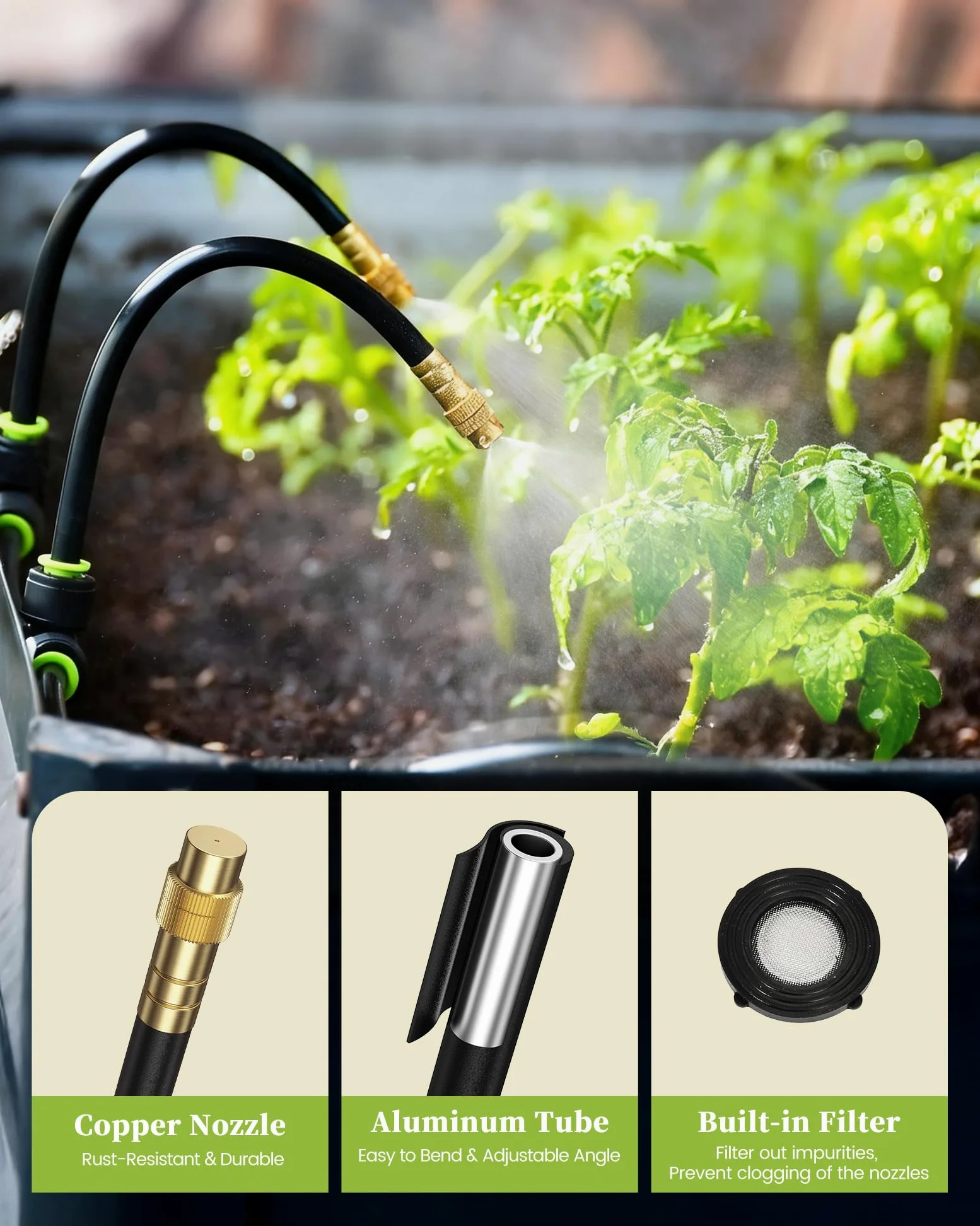 RAINPOINT Système d'irrigation goutte à goutte réglable à 360°, système d'arrosage de jardin de 15 m avec 15 buses