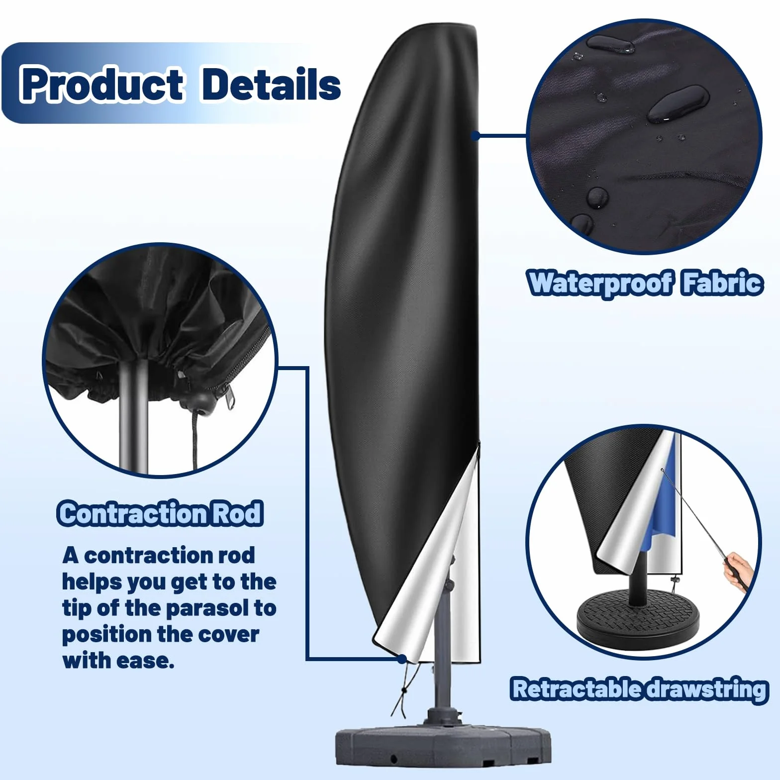 Housse de Parasol Déporté, Anti-UV, 420D Imperméable avec Fermeture éclair, Perche Télescopique, 265CM