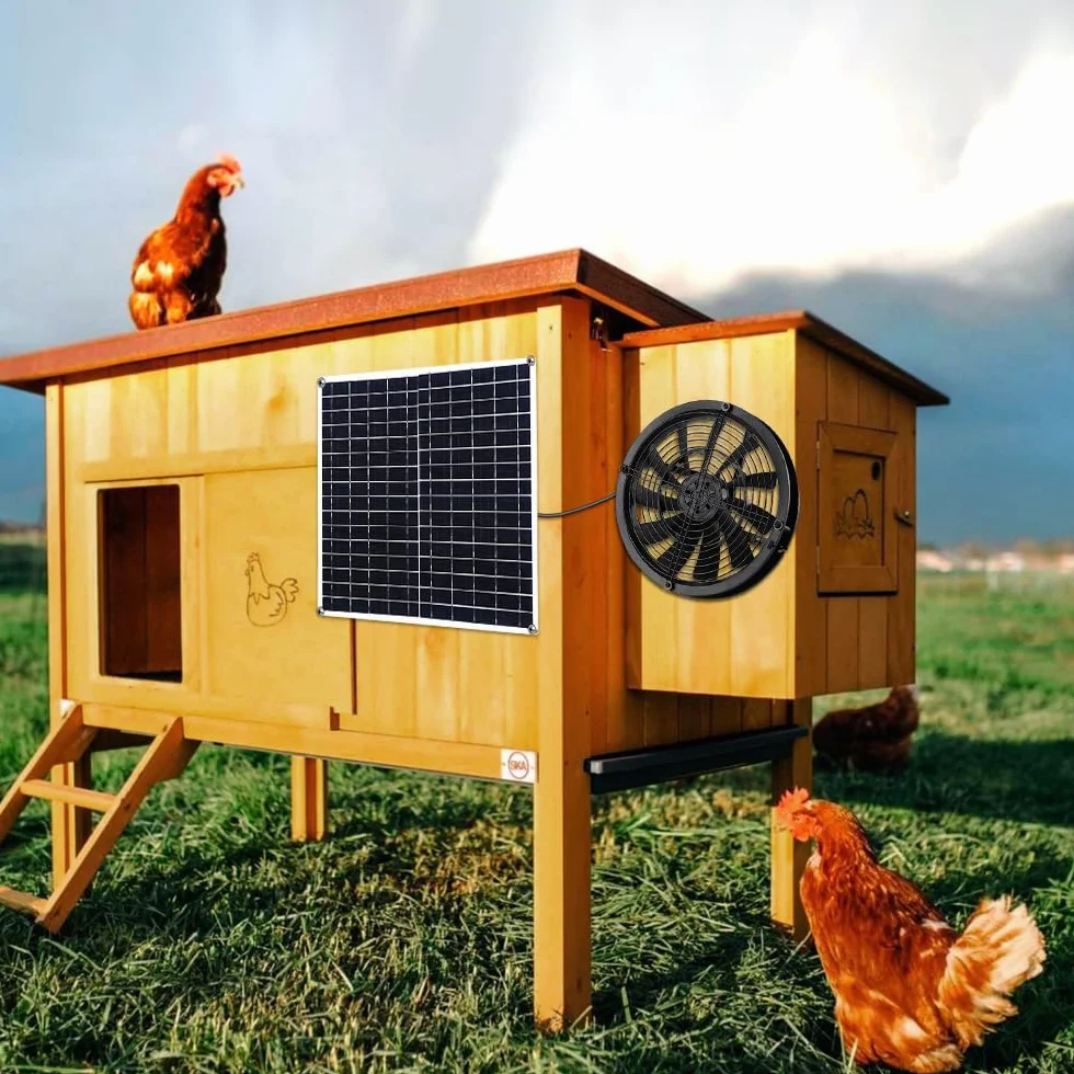 Ventilateur solaire 20 W résistant aux intempéries CC pour poulaillers serres hangars