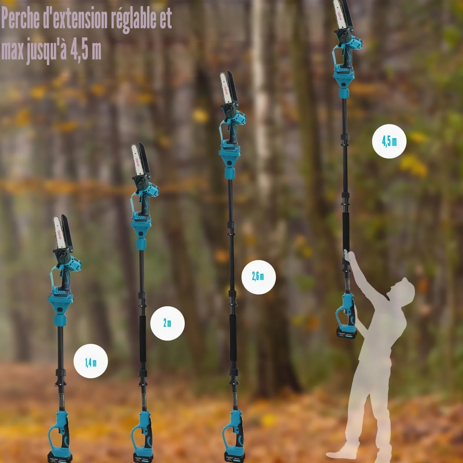 4 en1 Perche Élagueuse Tronçonneuse Télescopique Compatible avec Makita 18V | sans batteries 6 Pouces perche élagueuse sans Fil, Sécateur électrique vec Perche Secateur à Batterie Professionnel