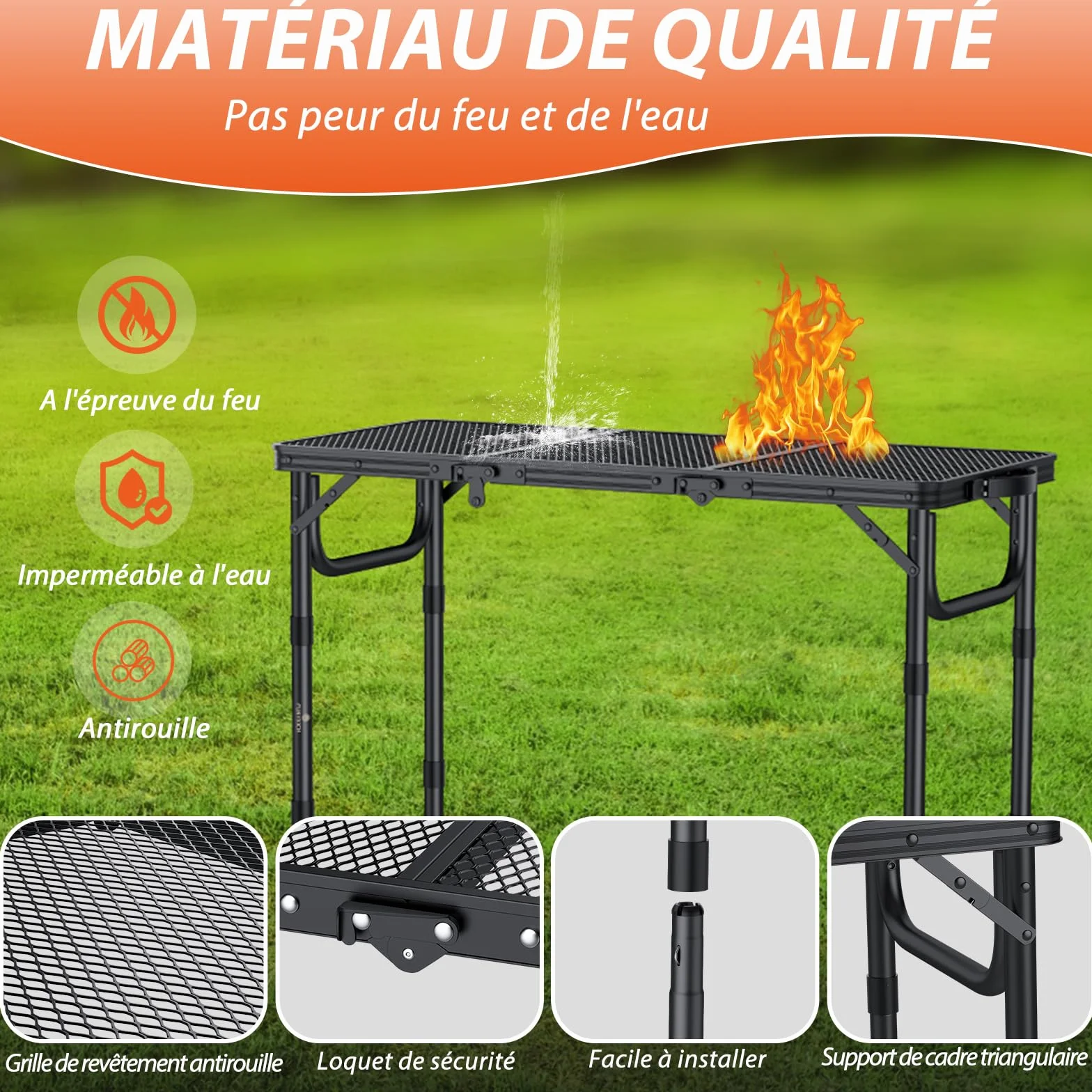 FUNYKICH Table Pliante d'Extérieur 87x40cm Aluminium Léger Capacité 30kg Noir