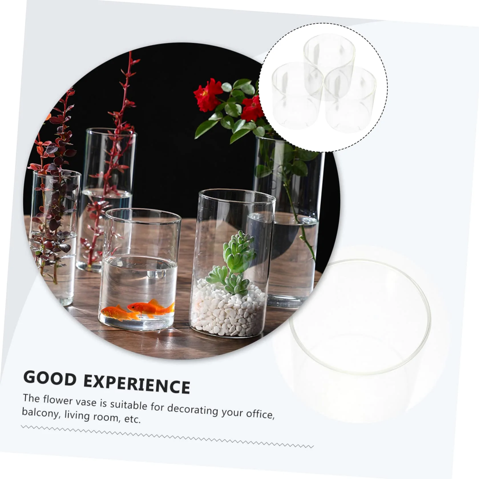 UKCOCO 3pièces Lot de Vases Verre Hydroponique Transparents pour Bureau Cylindres Transparents pour Aquarium