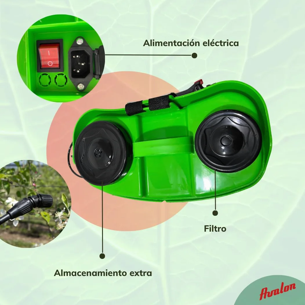 Avalon - Pulvérisateur à dos à pression à 1 lance avec batterie rechargeable et pompe de rechange, réservoir 16 l, lances inox vert