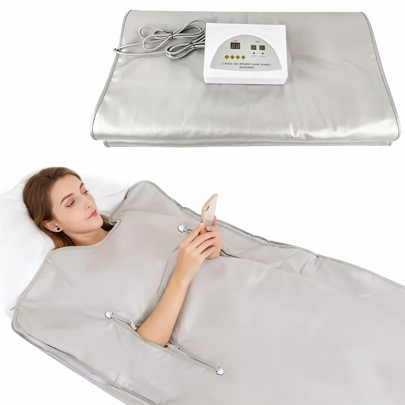 Couverture Sauna Infrarouge 2 Zones Chauffante Digitale Oxford Télécommande Transpiration Domicile