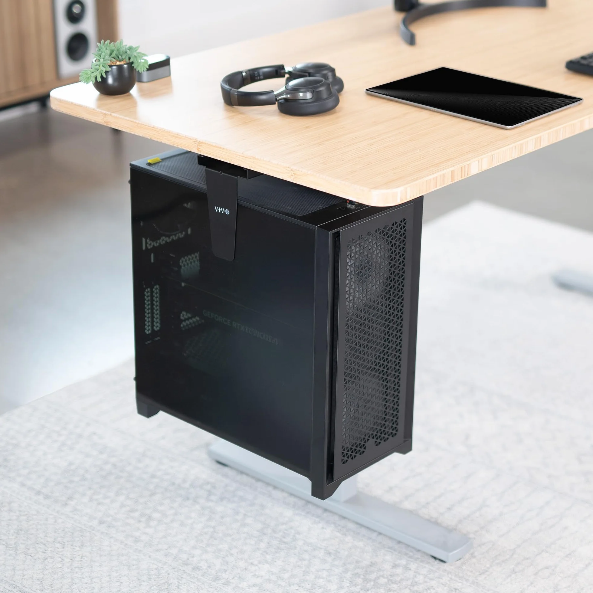 Vivo MOUNT-PC01L Support PC réglable Bureau Mur, Support CPU pivotant Verrouillage sécurisé Noir