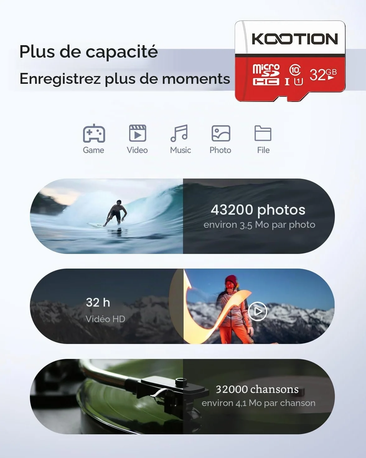 KOOTION Carte Micro SD 32 Go Lot de 2 UHS-I Classe 10 U1