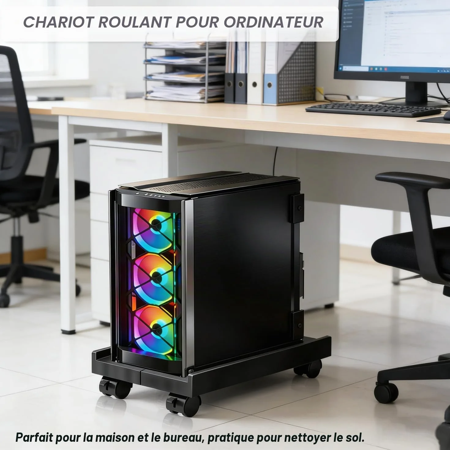 Support CPU réglable universel pour PC ordinateur de bureau avec roues pivotantes et roulettes Noir