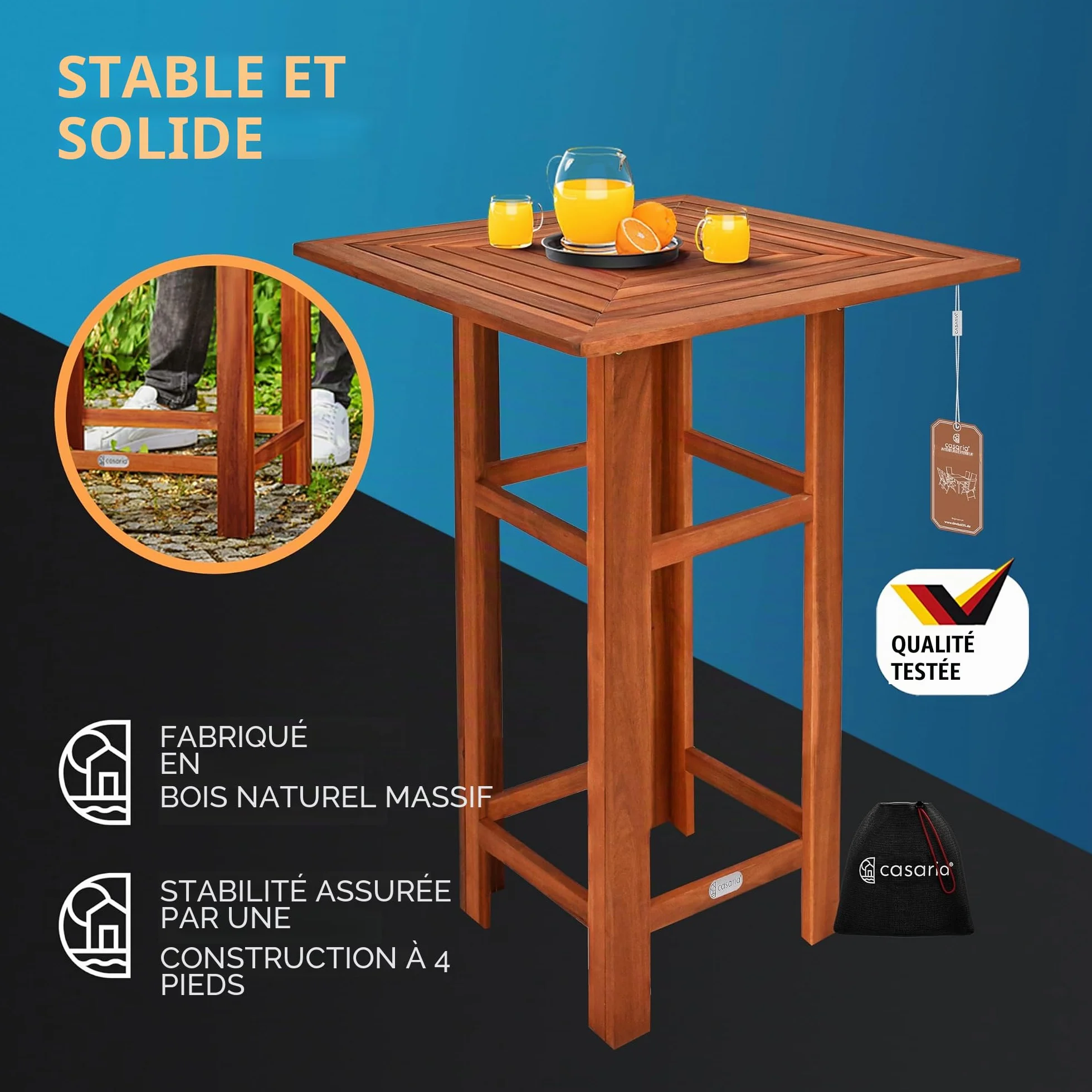 Casaria Table Haute avec 2 tabourets Ensemble de Bar en Bois d'acacia Mange Debout intérieur extérieur