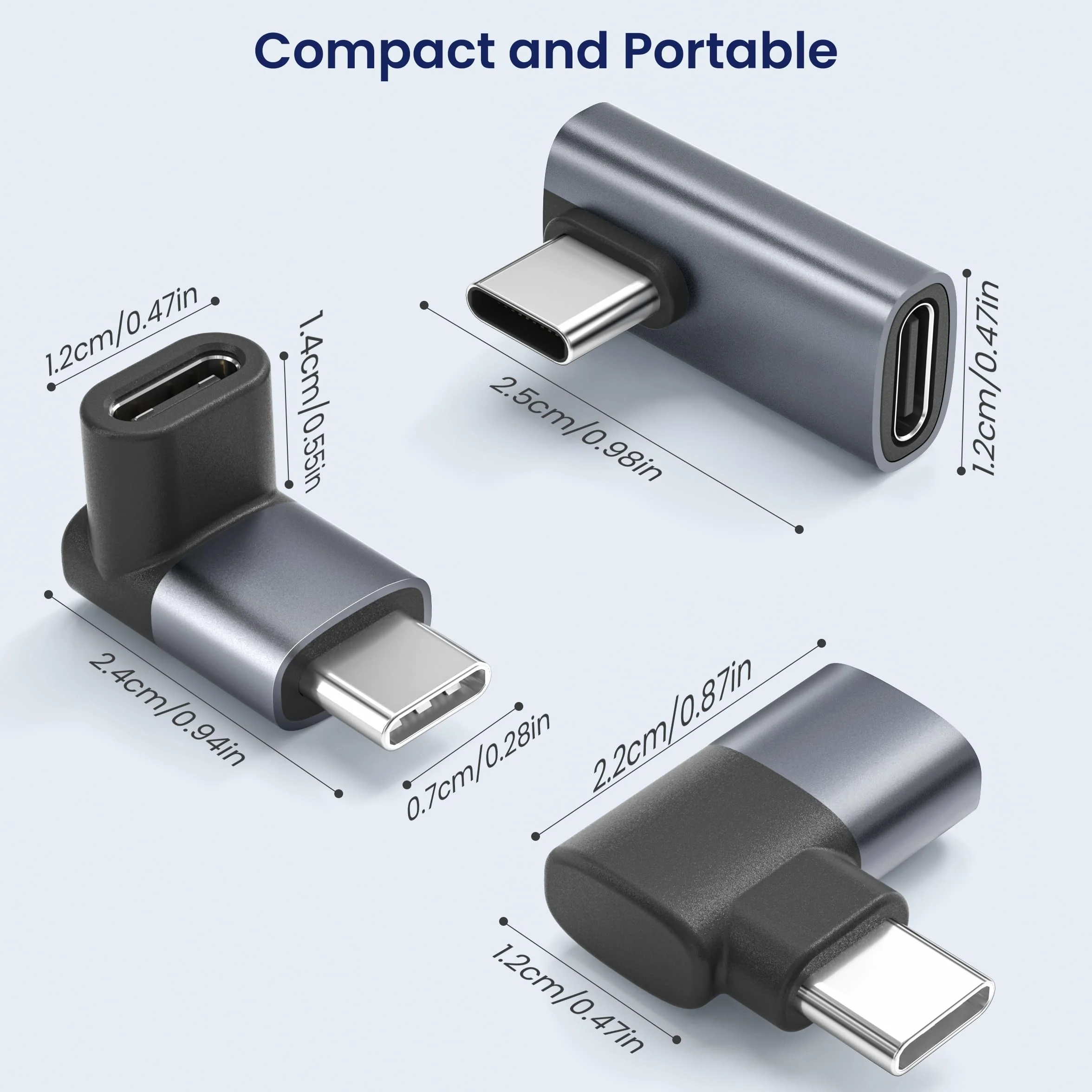 BASESAILOR Adaptateur USB C 90 Degrés 3Pack, PD 100W Convertisseur Angle Droit, USB4 40Gbps Thunderbolt 4 pour MacBook iPhone