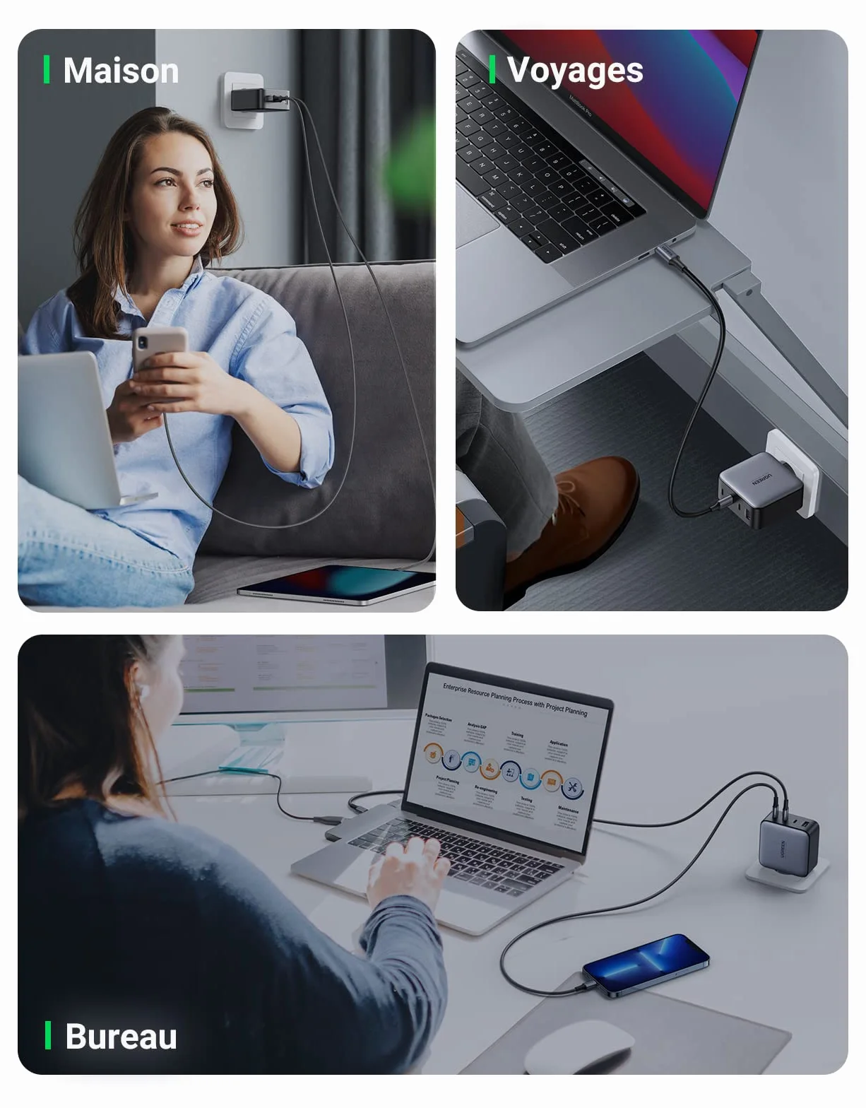 UGREEN Nexode 100W Chargeur USB C Rapide 4 Ports GaN Tech Compatible iPhone 17 Pro Max Air 16 15 14 13 12 Galaxy PPS 60W S26 S25 S24 Pixel 10 9 iPad MacBook
