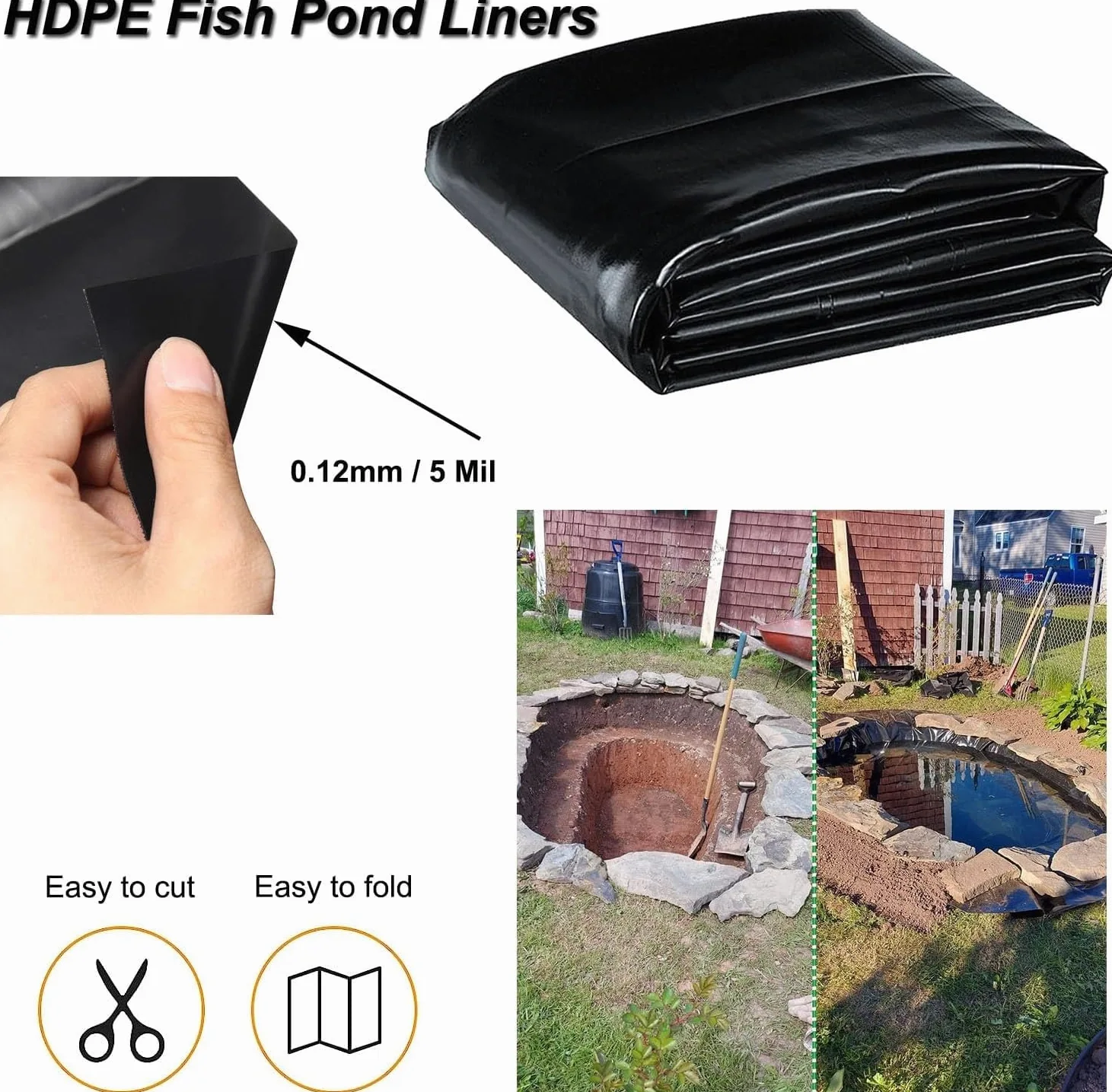 Bâche imperméable pour étang à poissons et cascades, résistante aux UV, facile à couper, durable et flexible, 3,5 m x 8 m