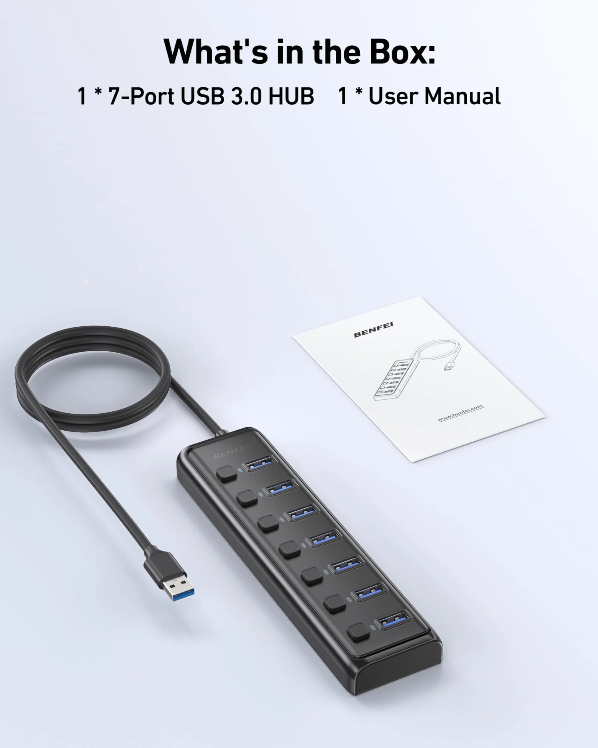 BENFEI Hub USB 3.0 7 Ports avec Câble 1 mètre Compatible MacBook Pro Air Mac Pro Mac Mini iMac Surface Pro XPS PC Clé USB Disque Dur Mobile