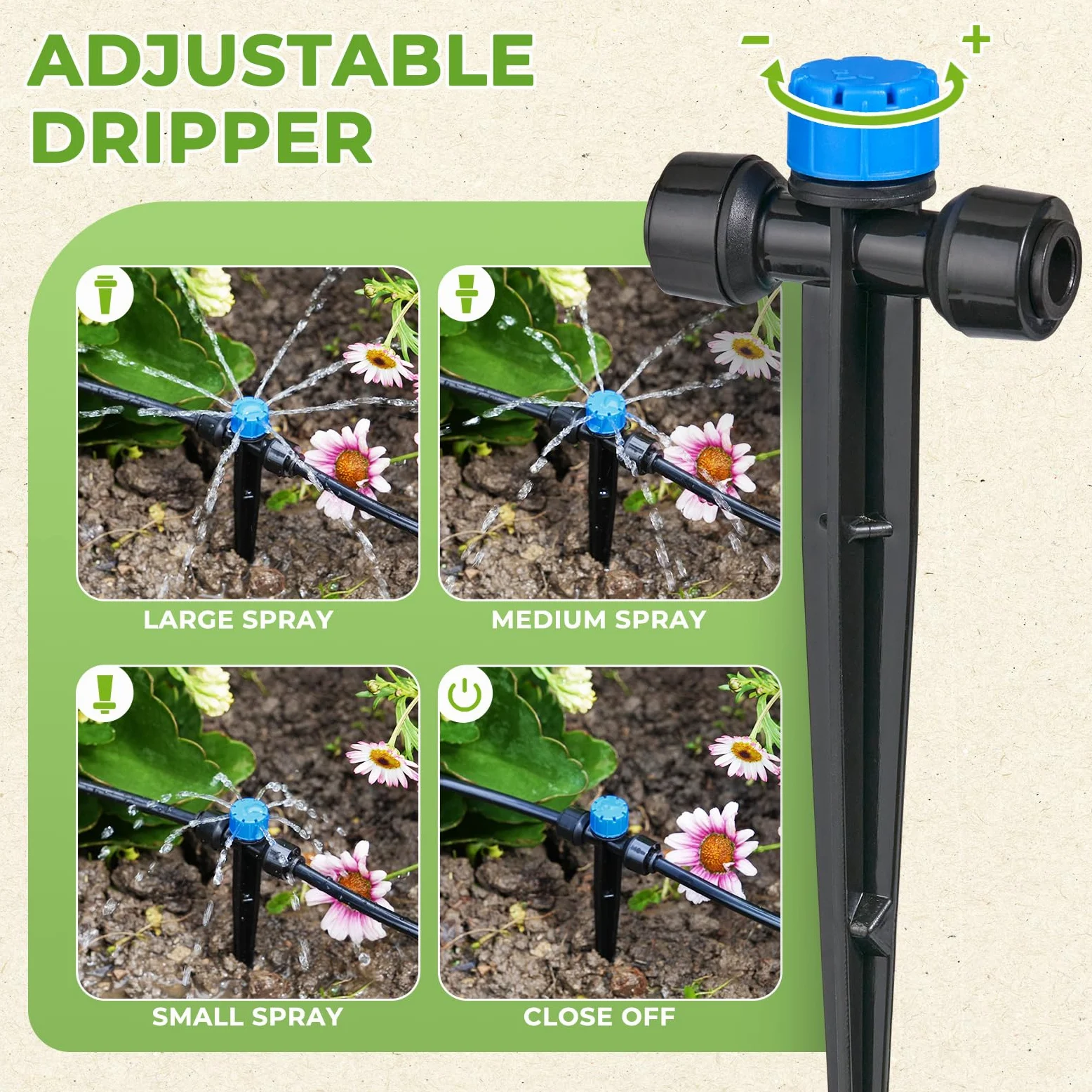 HIRALIY Système d'arrosage de jardin de 60 m, kits d'irrigation goutte à goutte pour plantes, nouveau connecteur rapide, tube de distribution vierge, équipement d'irrigation automatique pour terrasse