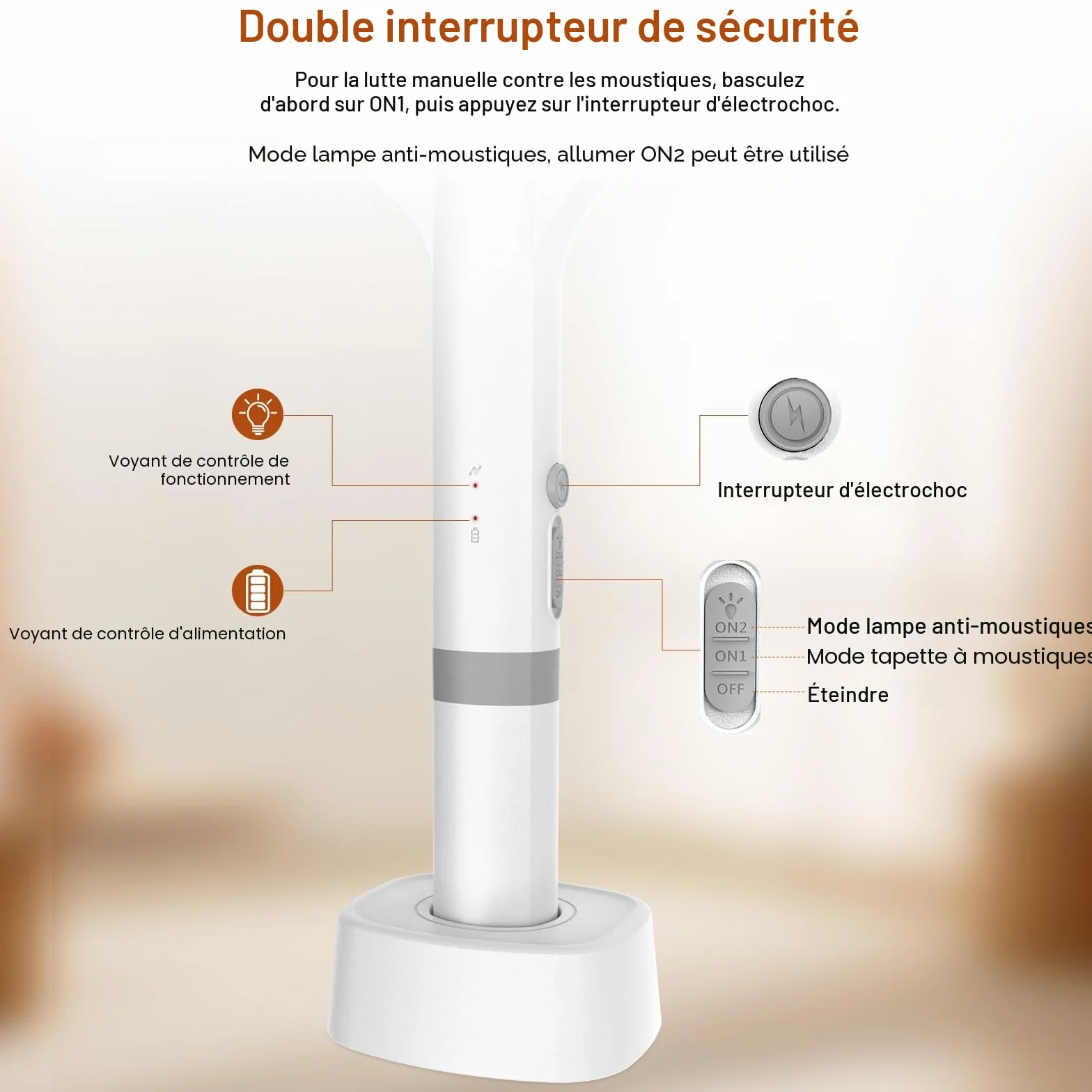 Raquette Electrique Insectes 5000V 2000 mAh Tapette à Mouches USB C 2 en 1 Anti-Moustiques