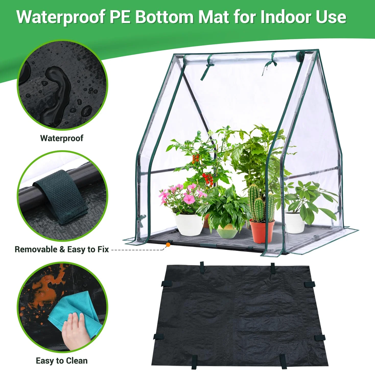 Ohuhu Mini serre pour intérieur et extérieur : serre de table portable avec tapis imperméable pour petites plantes, germination, 91,4 x 91,4 x 106,7 cm, couverture légère, accessoire de semis en dôme