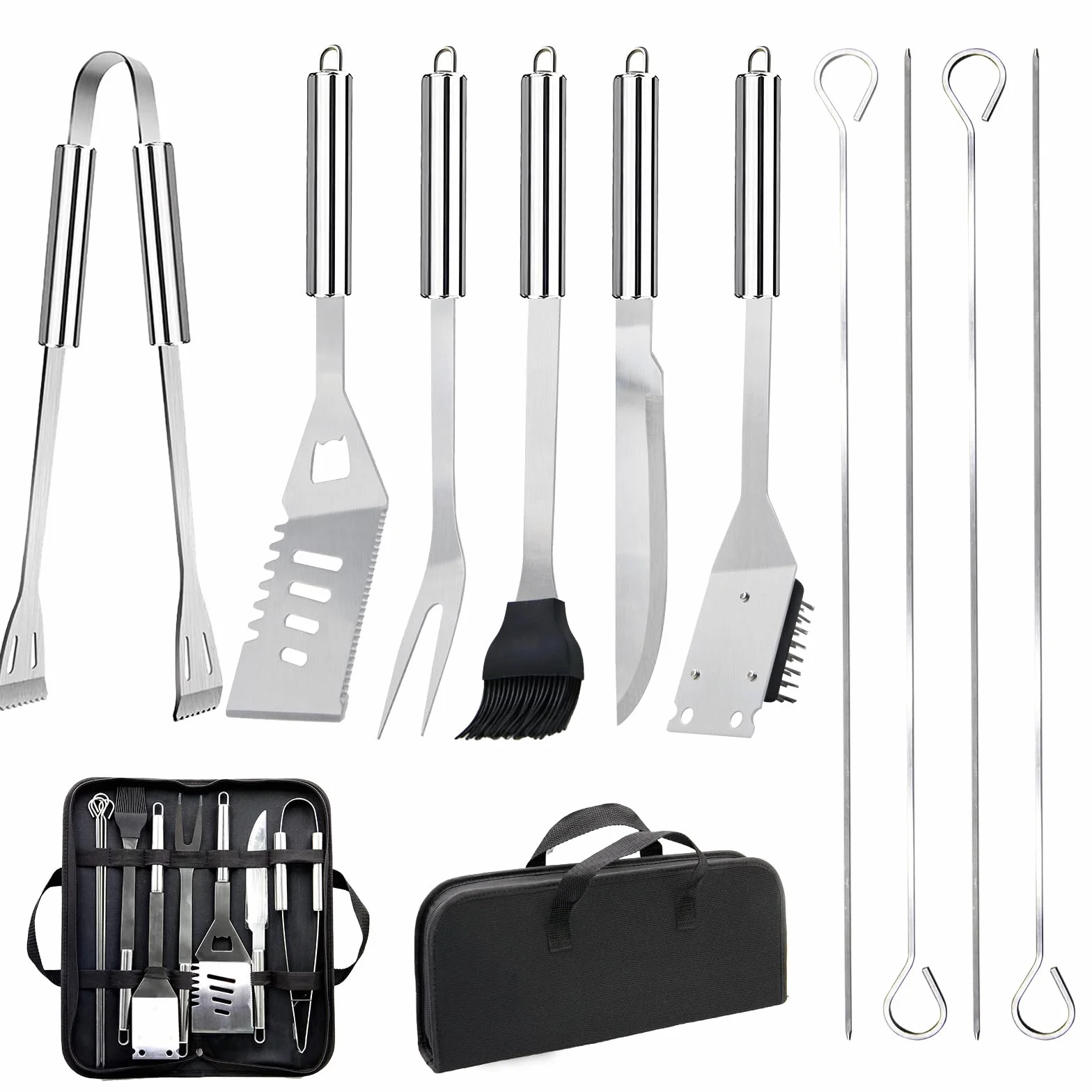 Ensemble Ustensiles Barbecue Acier Inoxydable 11 Pièces - Kit Accessoires Grill avec Sac Portable