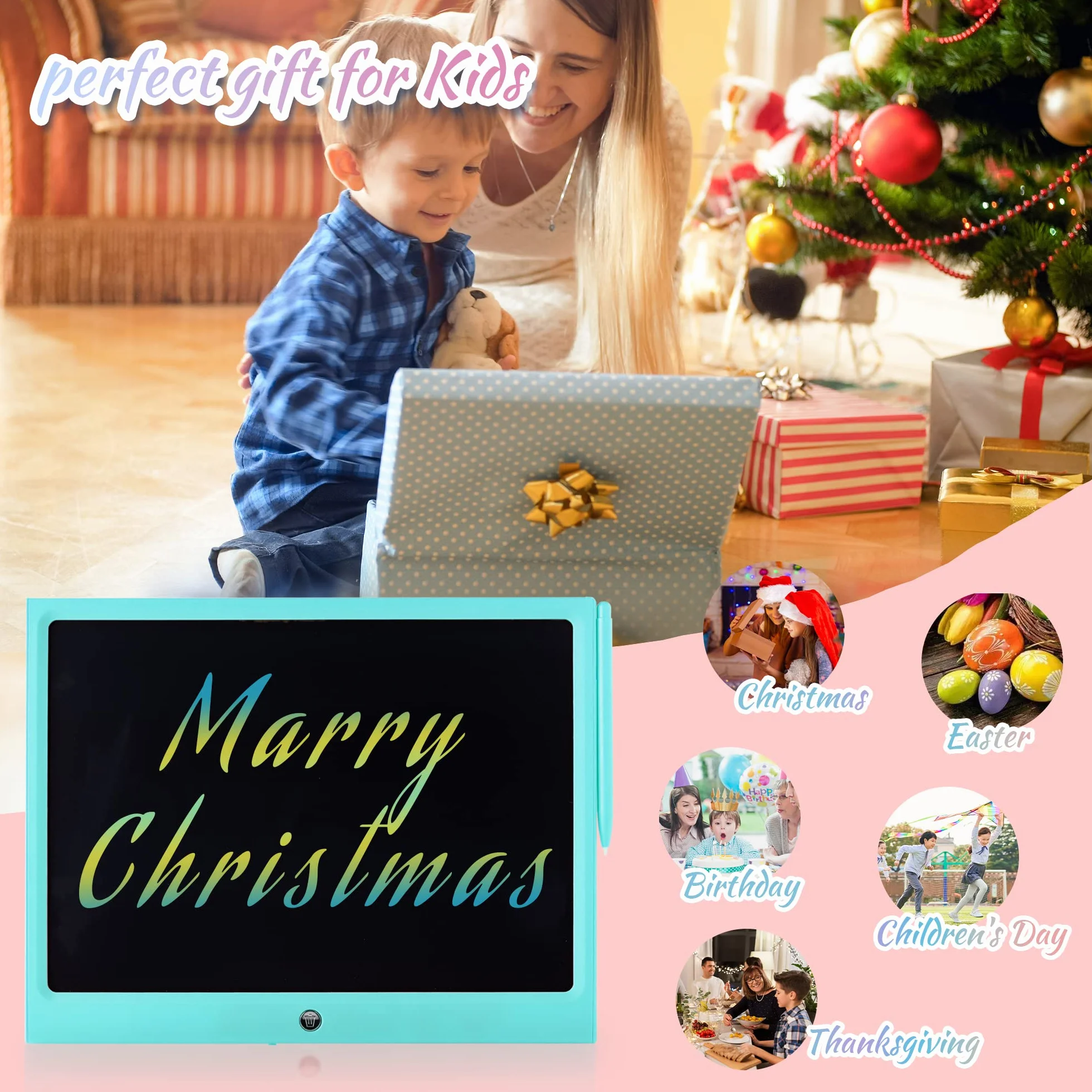 Tablette D'écriture LCD 15 Pouces Colorée pour Enfants, Jouets Filles Garçons, Cadeau Effaçable Réutilisable