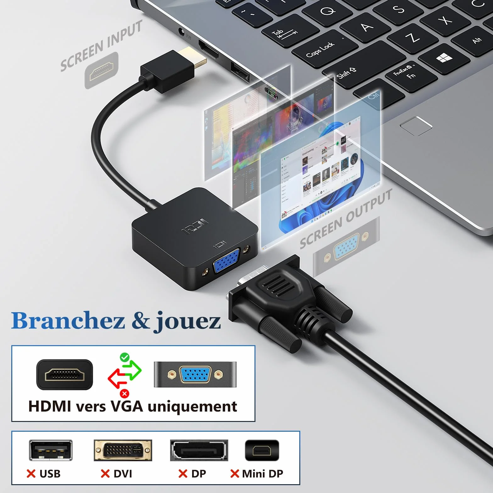 ICZI Lot de 2 Adaptateurs HDMI vers VGA 1080P, Convertisseur HDMI Mâle vers VGA Femelle Noir