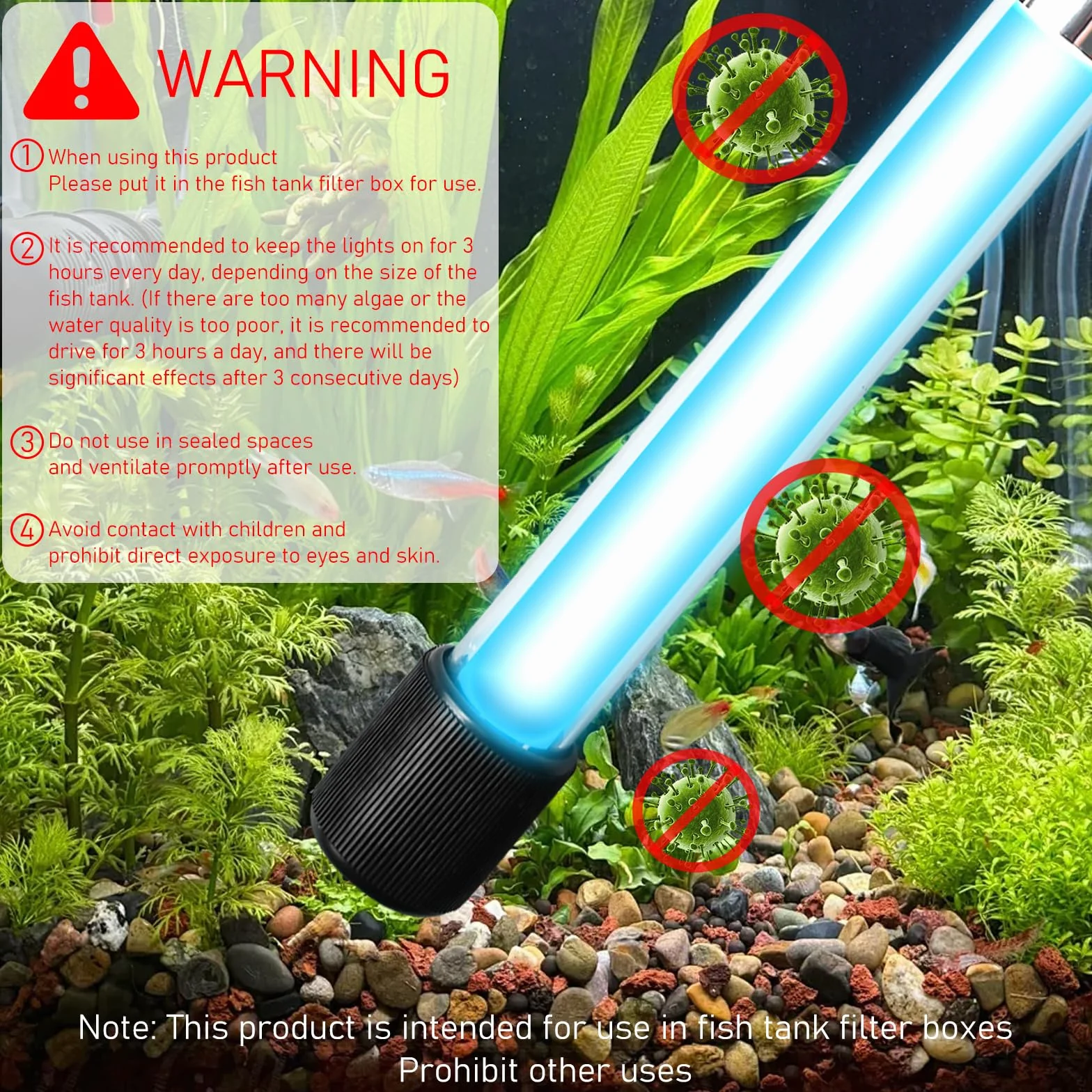Lampe stérilisateur UV pour aquarium avec minuteur 13 W - Clarificateur d'eau UV contre les algues et les bactéries - Lumière UV pour bassin filtrant, étang, piscine, aquariums - Lampe de