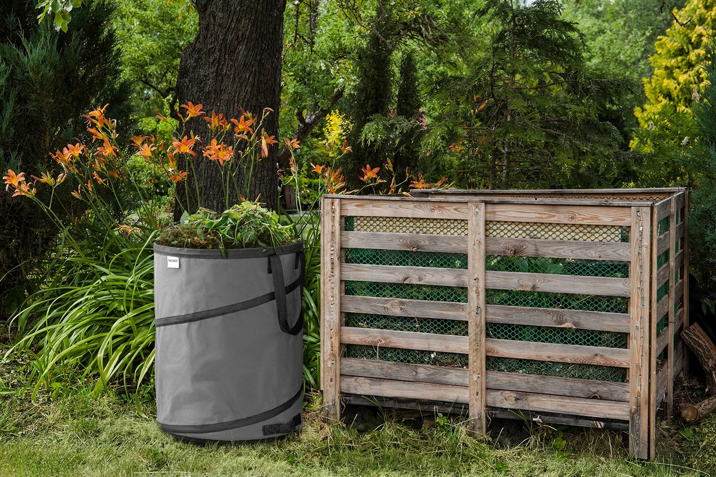 3x Sacs de jardin gris autoportant & stable 170 litres - Sac à déchets & feuilles - polyester résistant 22