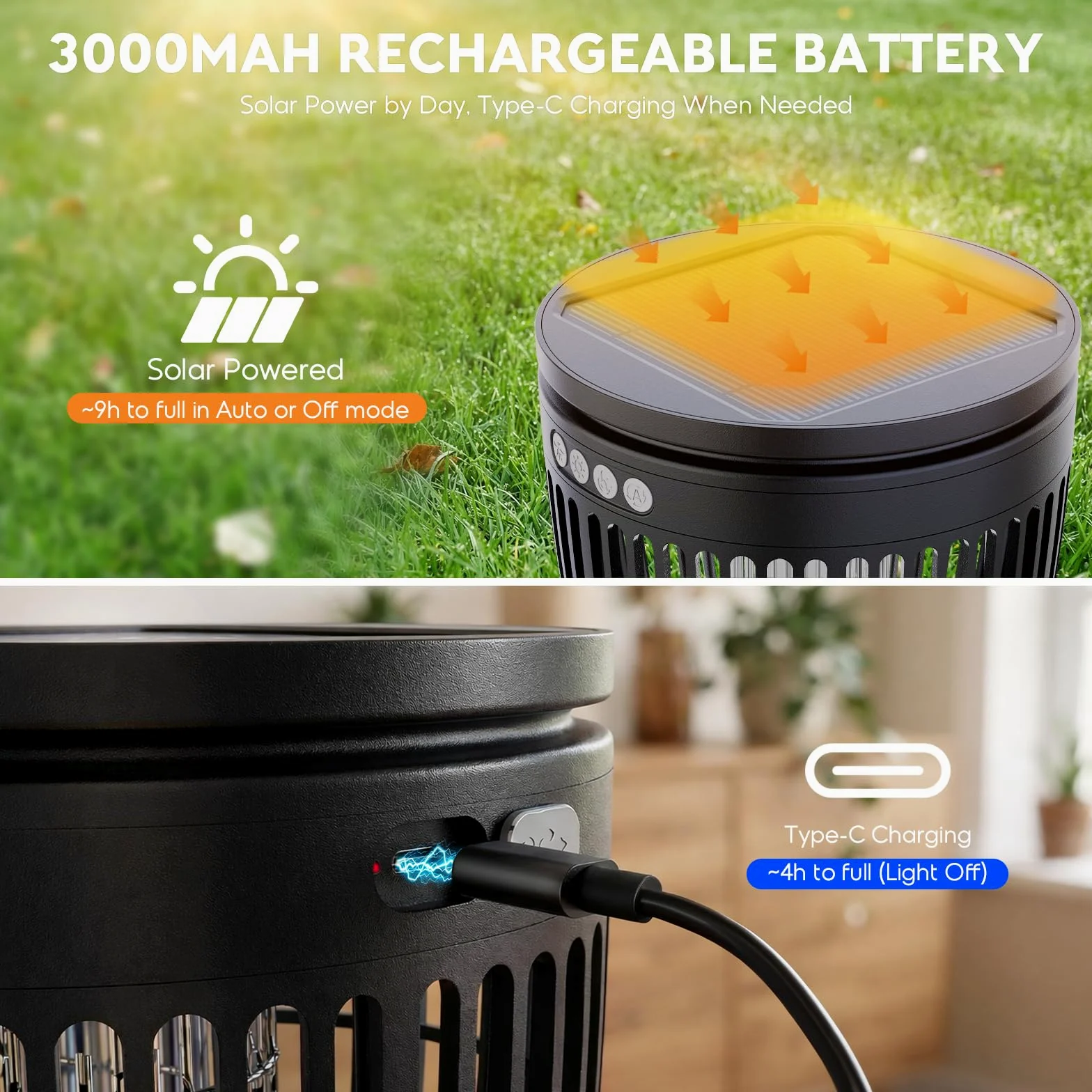 Anysun Anti Moustique Extérieur Solaire, Lampe Anti Moustique 4200V | Lumière Flamme & Projecteur Nébuleuse, Rechargeable USB, IPX5, Capteur Intelligent, pour Terrasse, Jardin, Camping