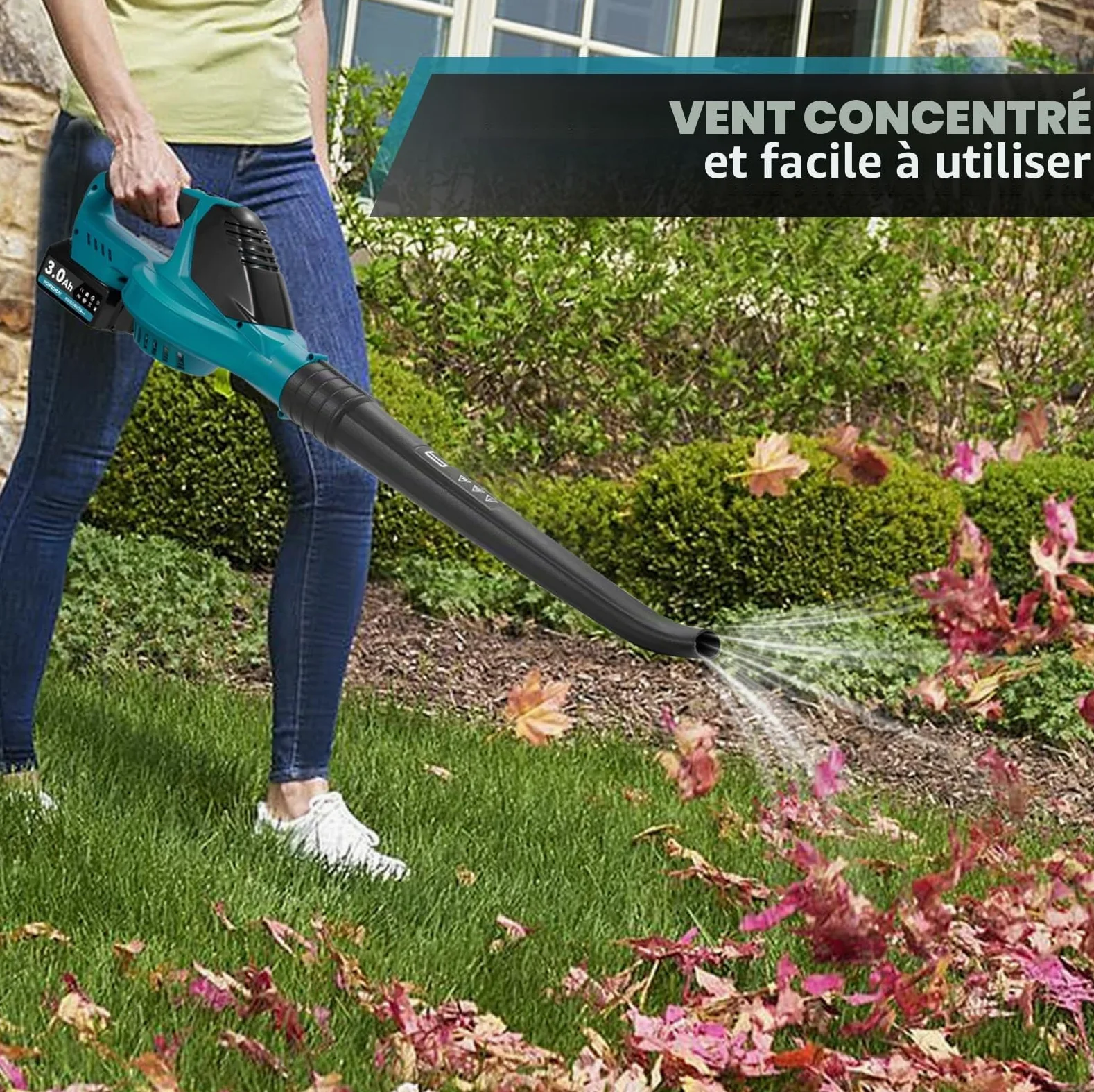 Yofidra Souffleur Feuille sans Fil avec Batterie 360 km/h, 5 Vitesses | 480 m³/h Débit d'air, avec 2 Batteries de 3 000 mAh, Moteur sans Balais, pour Le Jardin, la Terrasse et la Voiture