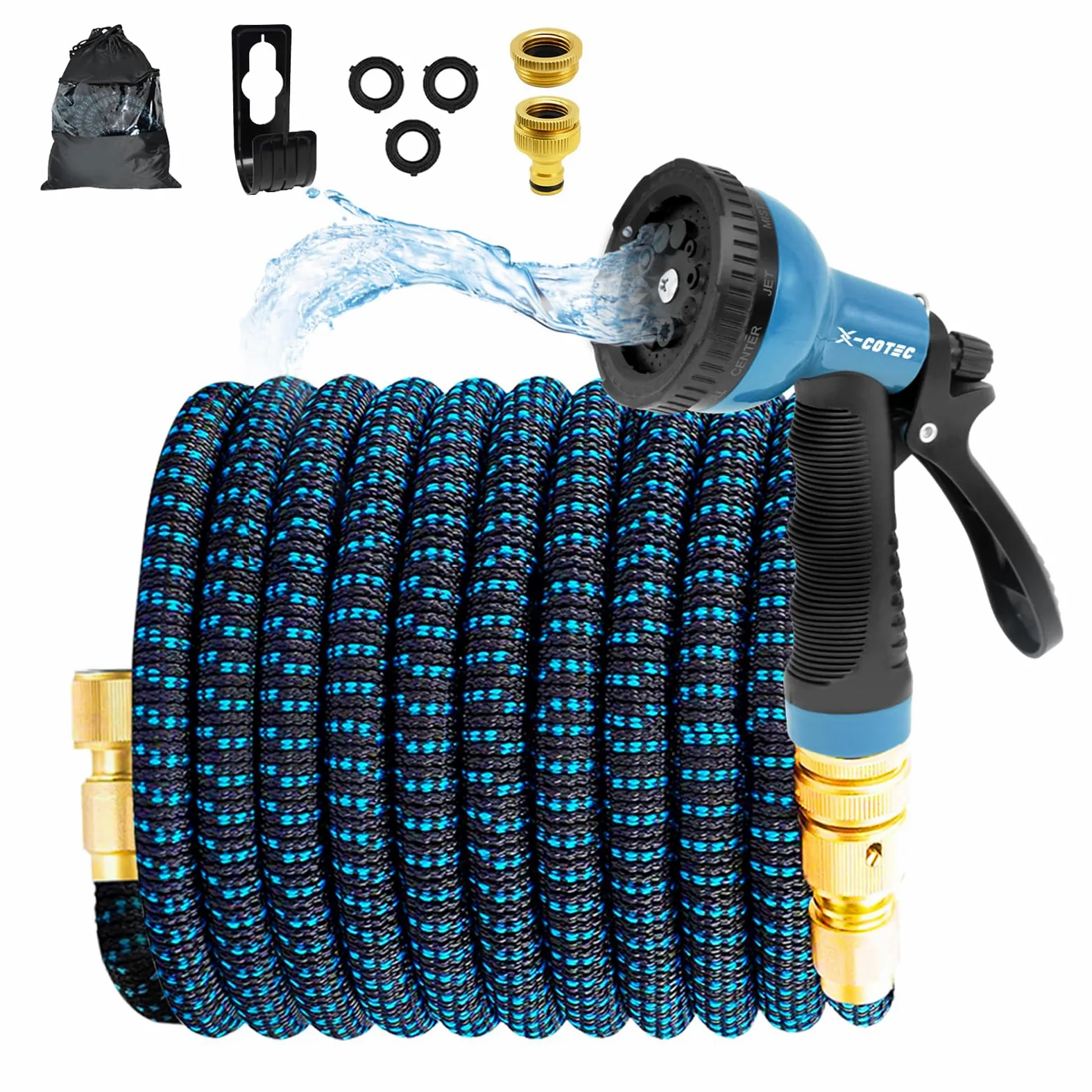 Tuyau d'Arrosage Extensible 30m/100ft, Tuyau Rétractable avec Adaptateur 1/2" et 3/4", 10 Modèles de Pulvérisation, pour Arrosage Jardin et Nettoyage