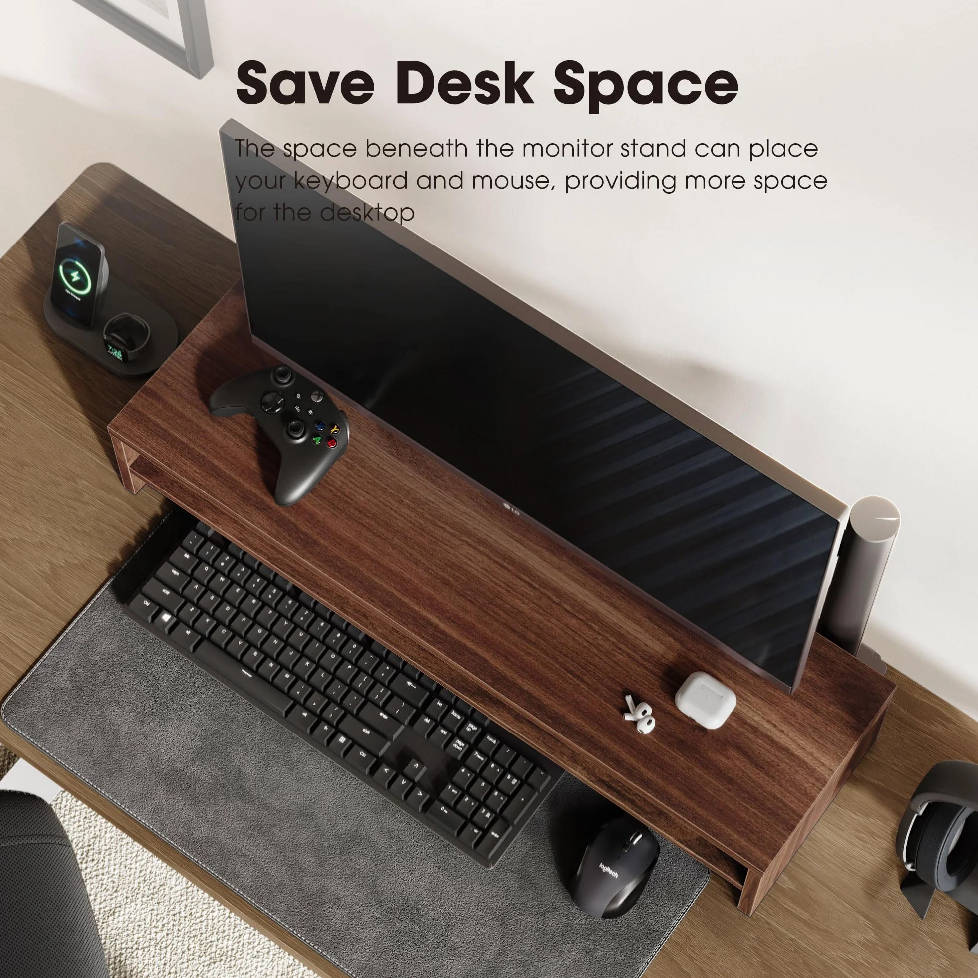 Fenge Réhausseur d'Écran d'Ordinateur Support Dual Moniteurs Organisateur de Bureau 80×23.5×14.2cm Charge 25KG Marron