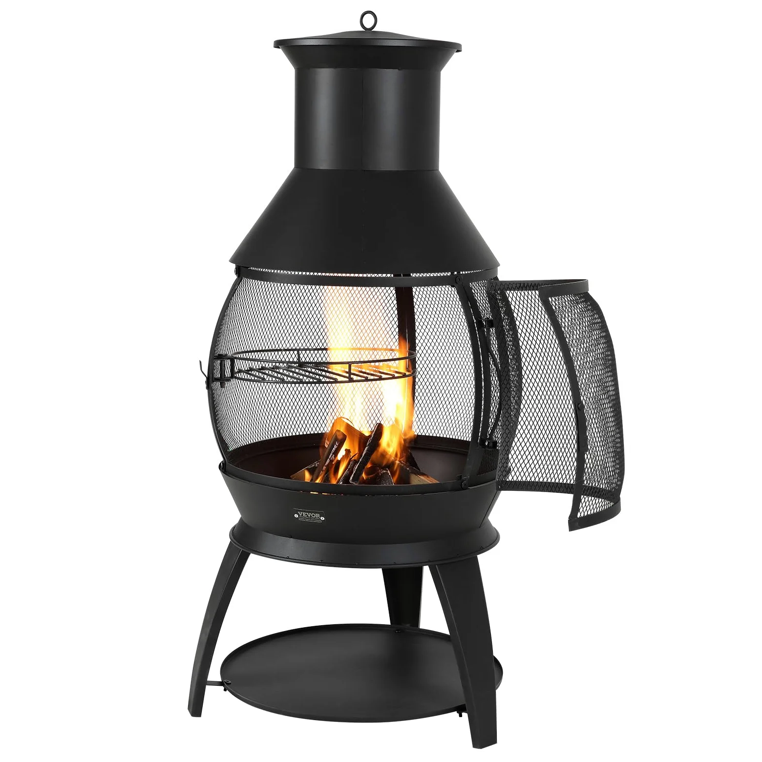 VEVOR Cheminée Extérieur, 559 mm, Poêle à Bois Sphérique en Fer Robuste pour Barbecue et Réchauffer, avec Grille, Couvercle de Cheminée Antirouille, pour Patio, Jardin, Arrière-Cour, en Plein Air