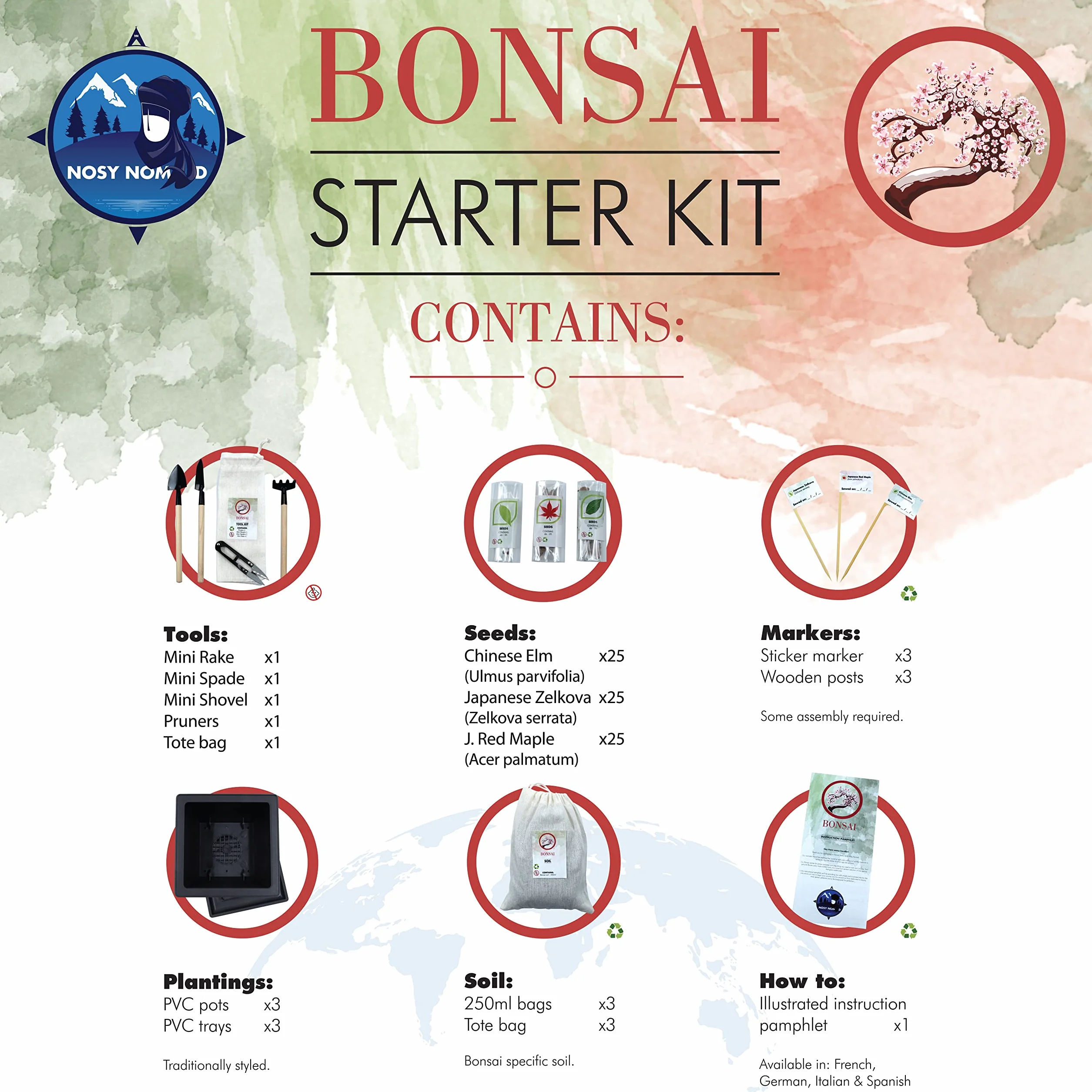 Kit de Démarrage Bonsai Japonais Authentique - 3 Variétés de Graines, Terreau, Pots, Outils, Coffret Cadeau