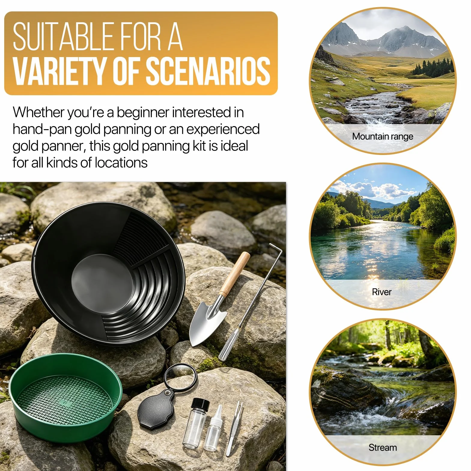 Kit Orpaillage Gold Pan Batee Rampe Lavage Manuel Or Panning Noir