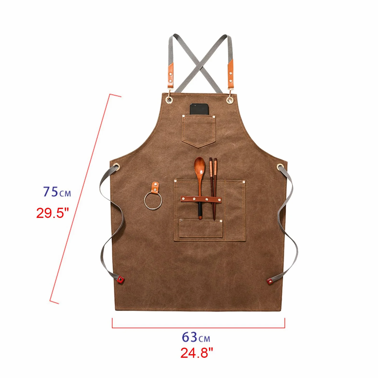 Tabliers, Tablier de chef croisé for homme et femme, avec bretelles réglables grandes poches, en toile, bleu