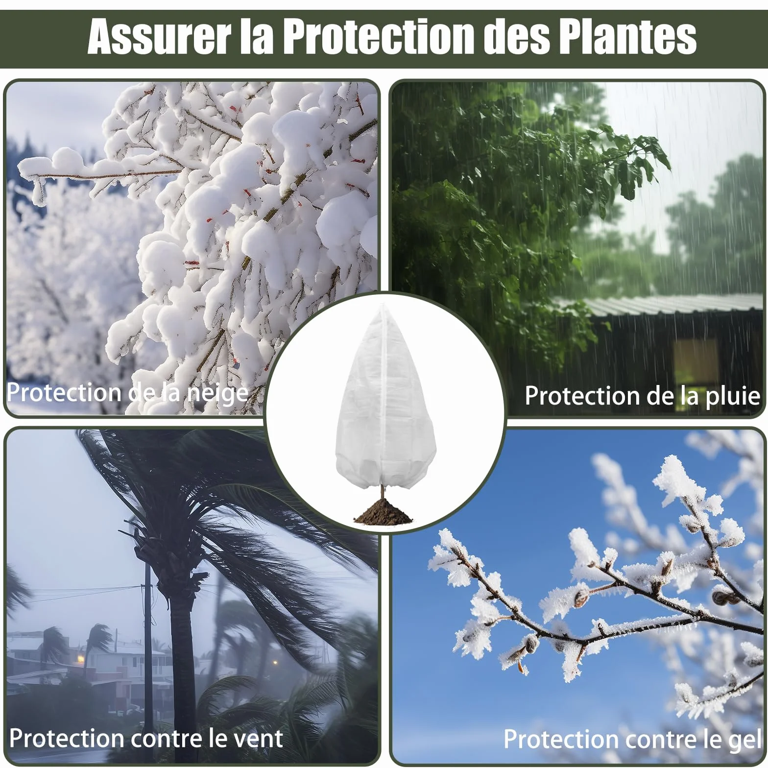 Lot de 4 Housses de Protection pour Plante Hivernage 100x120 cm avec Cordon de Serrage et Fermeture Eclair
