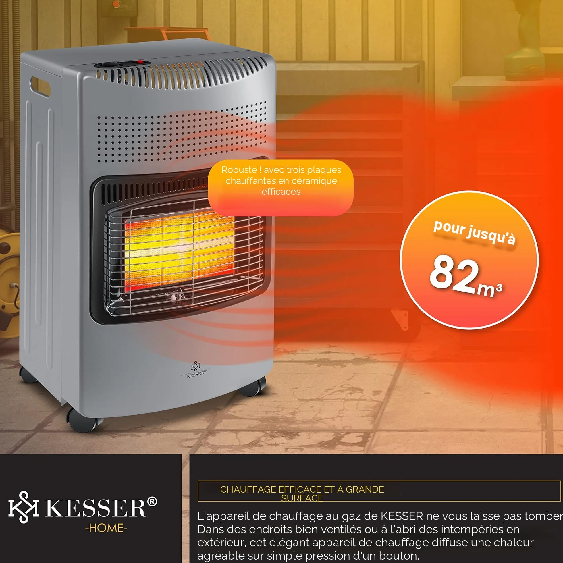 KESSER Chauffage à Gaz 4200 W Brûleur Céramique Infrarouge Gris Foncé