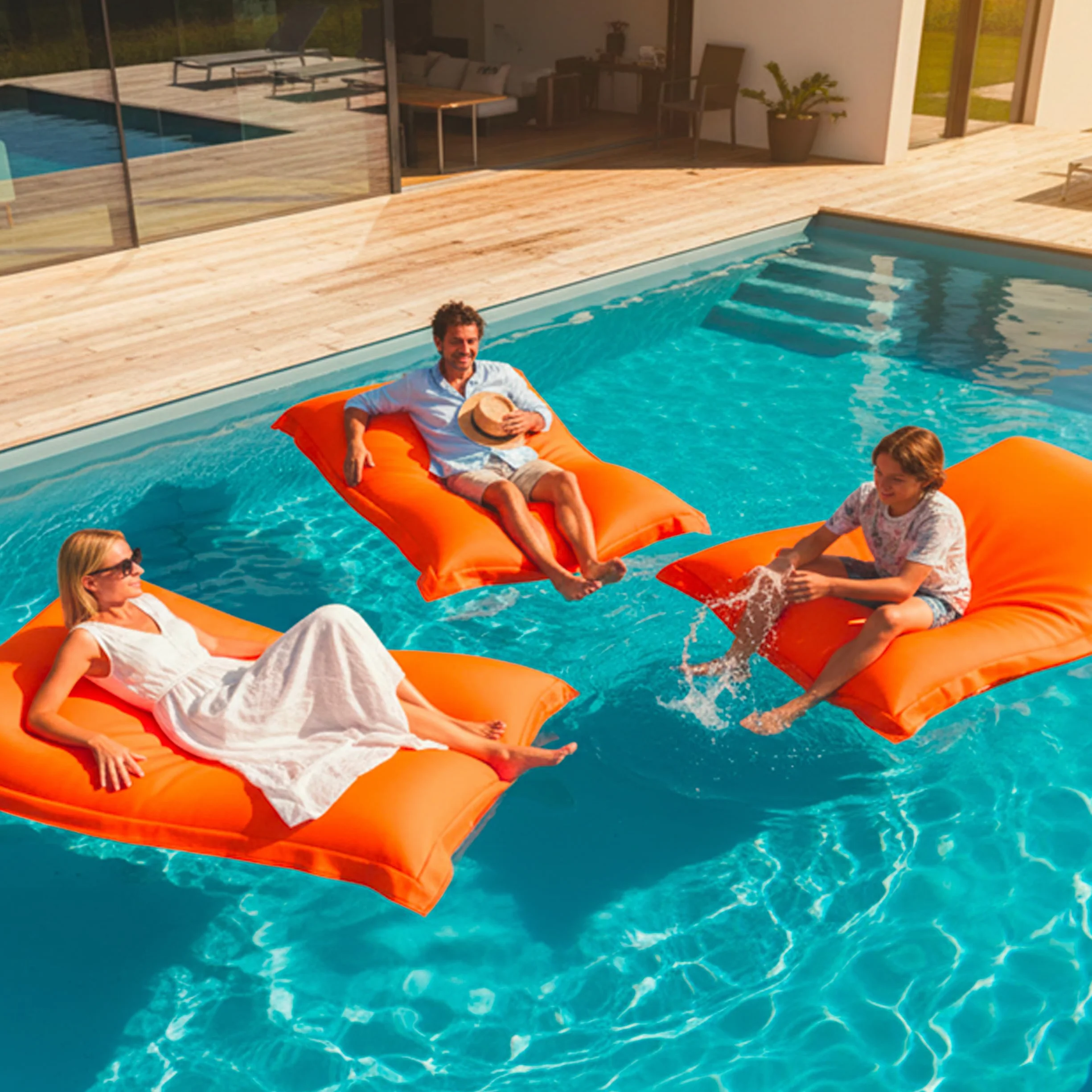 Pouf Géant XXL Déhoussable Flottant pour Piscine Orange LIVEDECO