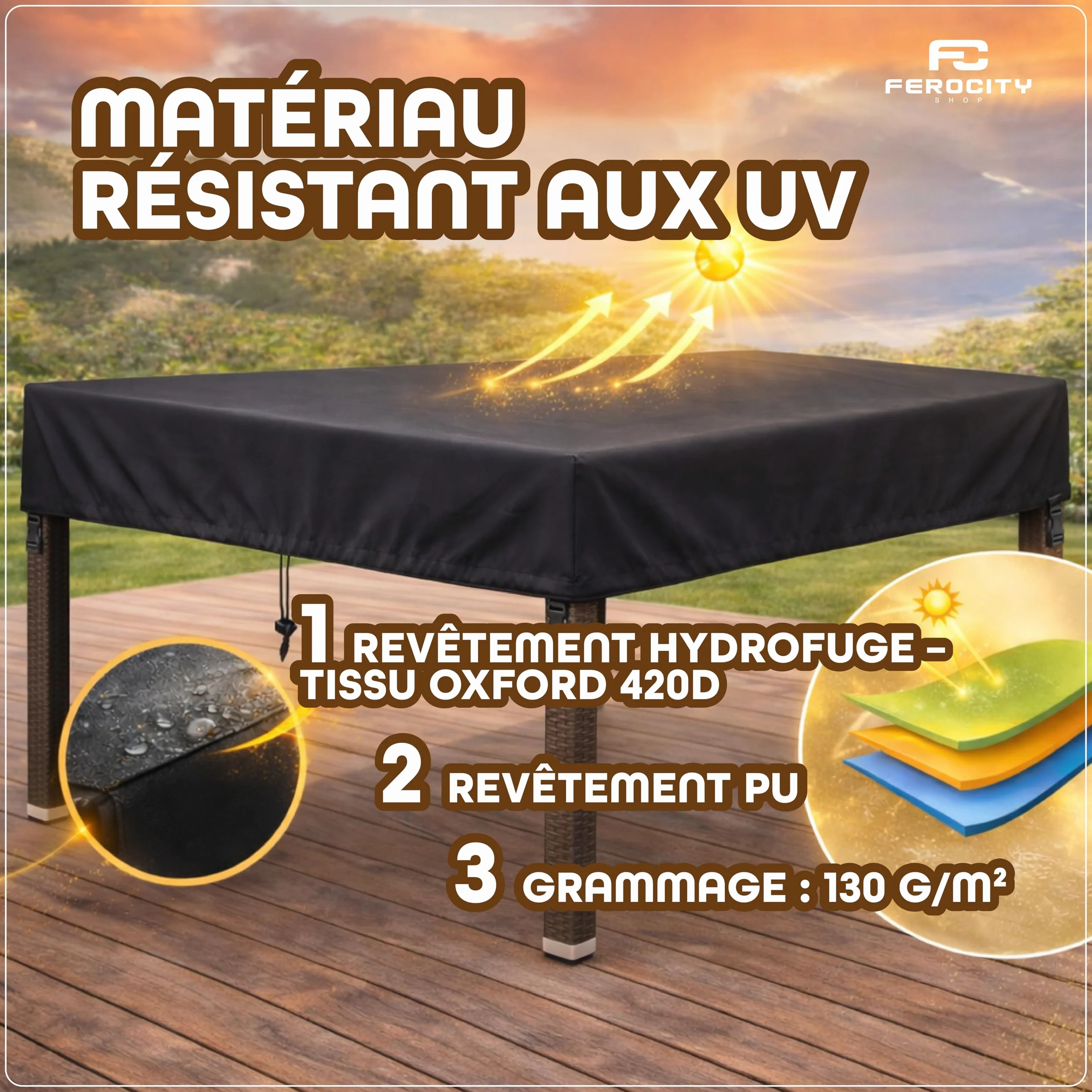 Housse de table personnalisée sur mesure pour tables de jardin, protection extérieure respirante coupe-vent imperméable