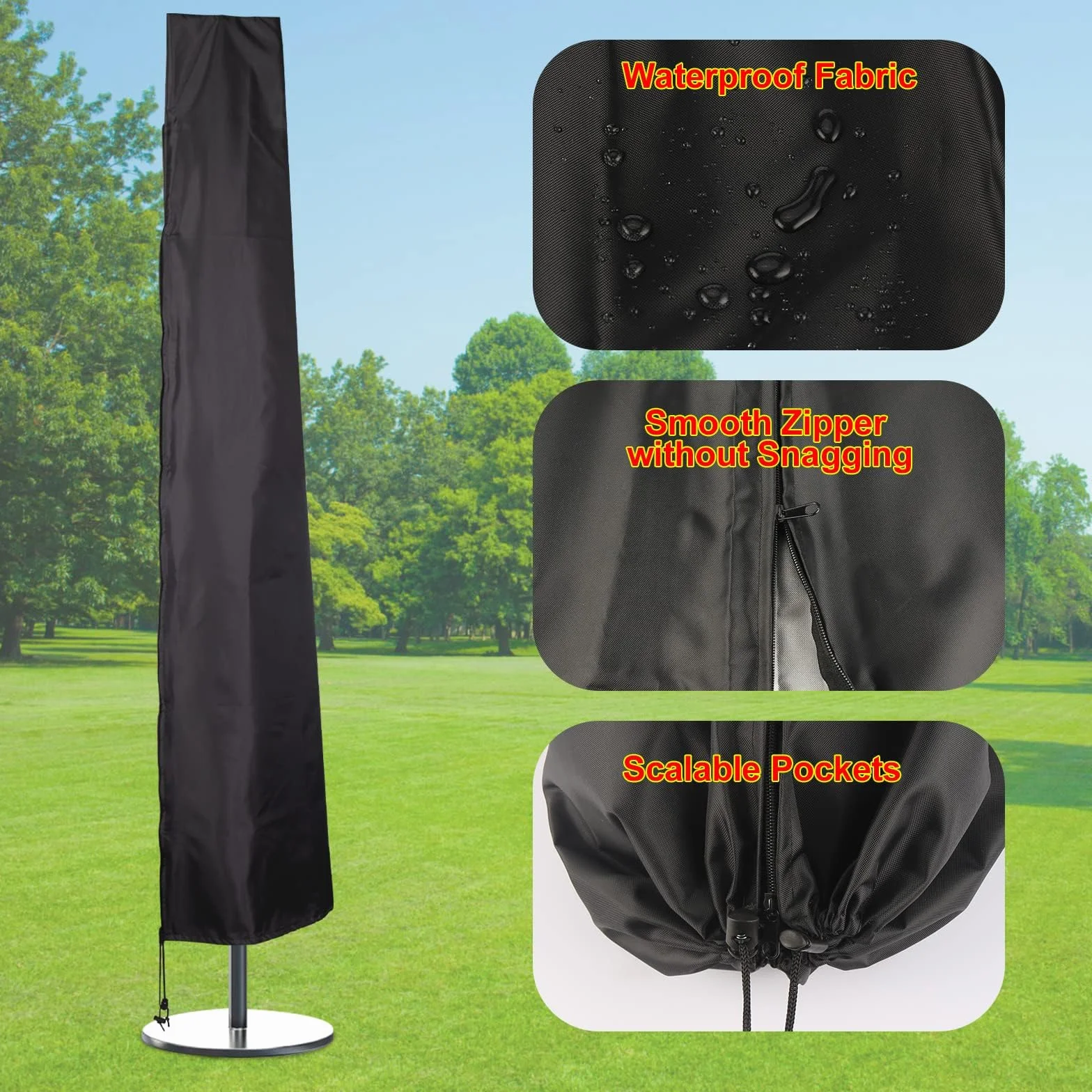 Housse de protection parasol déporté imperméable fermeture éclair 2,1 m à 3,4 m extérieur résistant aux déchirures