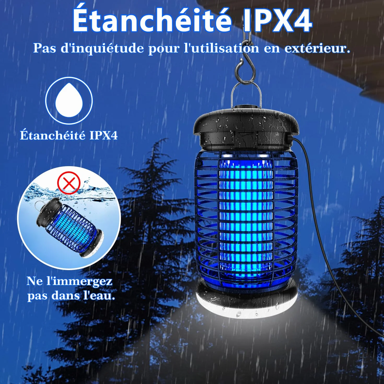 Seenlast Lampe Anti Moustique 15W 4200V UV Tueur d'Insectes Électrique Étanche 140m² Intérieur Extérieur