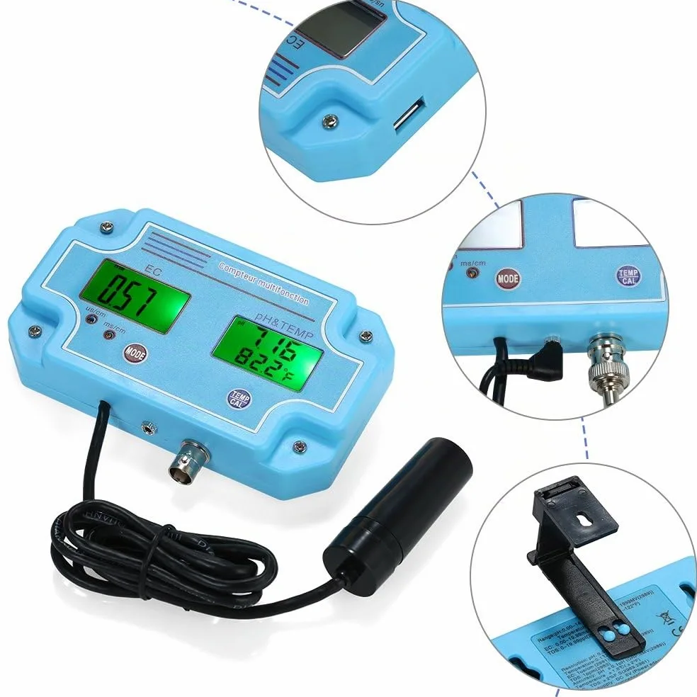 Irfora Professionnel 3 en 1 pH/CE/Temp Mètre Détecteur d'eau Multi-paramètre Numérique LCD Tri-Mètre Multi-Fonction Qualité de l'eau Moniteur Multiparamètre Qualité de l'eau Testeur