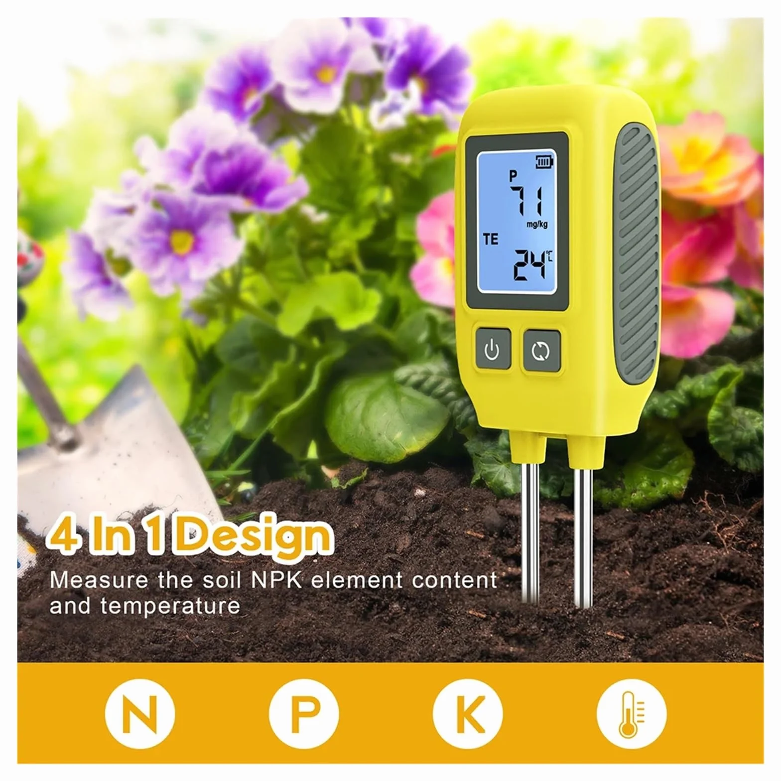 Testeur de Sol NPK avec écran LCD rétroéclairé, détecteur 4 en 1, Compteur nutriments for Engrais, analyseur température for Serre Jardinage, Agriculture