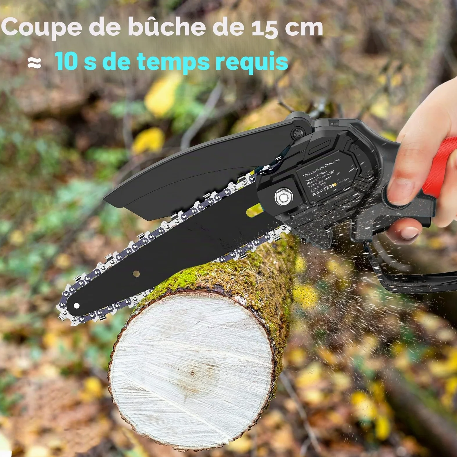 Mini Tronconneuse a Batterie, 6 Pouces Tronçonneuse Sans Fil Electrique, Tronçonneuse à Main 2* Batterie, 2*Chaîne Pour La Coupe Du Bois, Les Branches D'arbres, Jardin, L'élagage