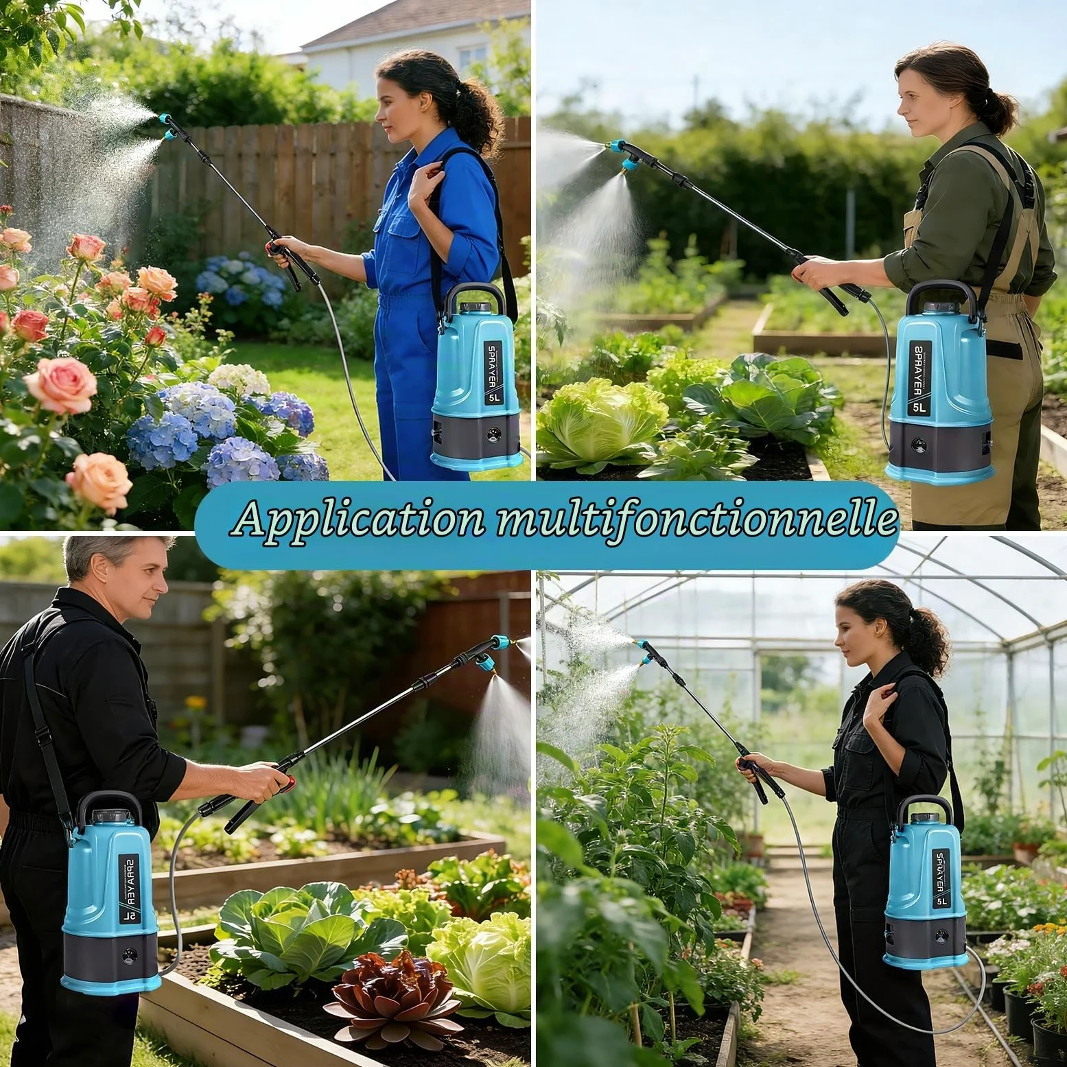 Pulverisateur Electrique 5L,45PSI Pulvérisateur à Batterie Compatible avec Makita 12V Batteries,Pulvérisateur de Jardin avec 5 Buses Reglables,Lance Télescopique,2.0 Ah Batterie,Chargeur