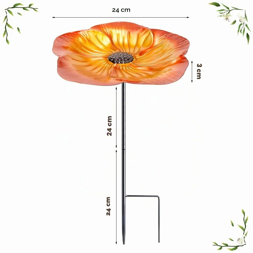Abreuvoir Oiseaux Exterieur sur Pied Fer Forme Fleur 52CM Marron Doré