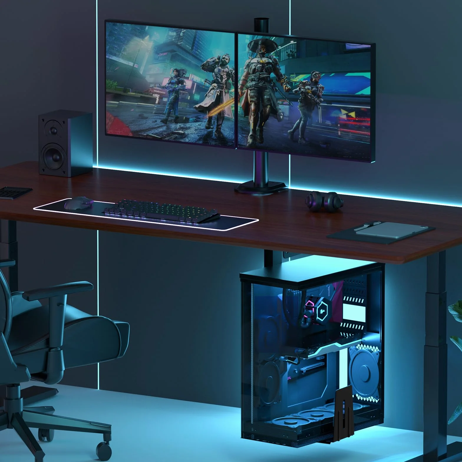 Support PC sous Bureau & Mural pour Boîtier Ordinateur, Ajustable Robuste 30 kg, Rotation 360°, Noir