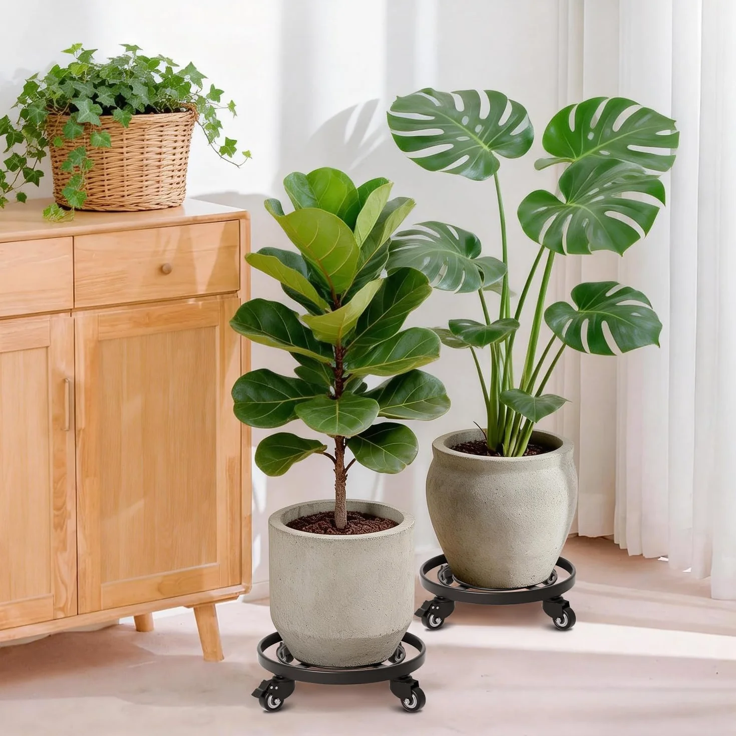 Amagabeli Plateau à roulettes pour Plantes 35cm 2pcs Support Pot de Fleurs Caddy Extérieur Noir