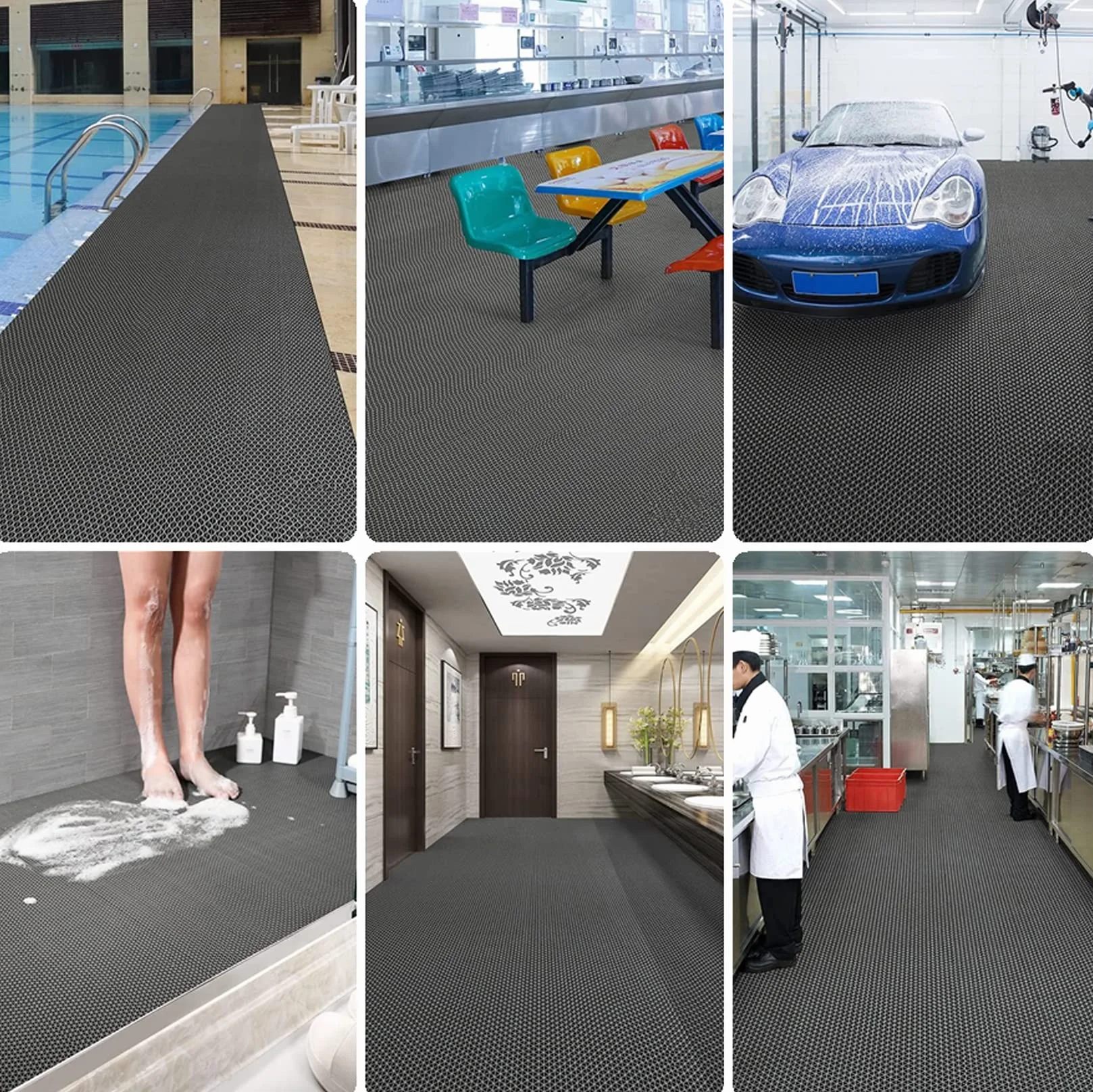 Tapis de sol antidérapant pour piscine, toilettes, garage, restaurant, cuisine, sous-sol, cour, douche, spa – Tapis antidérapant en PVC robuste pour intérieur et extérieur – Gris – 0,9 x 1 m