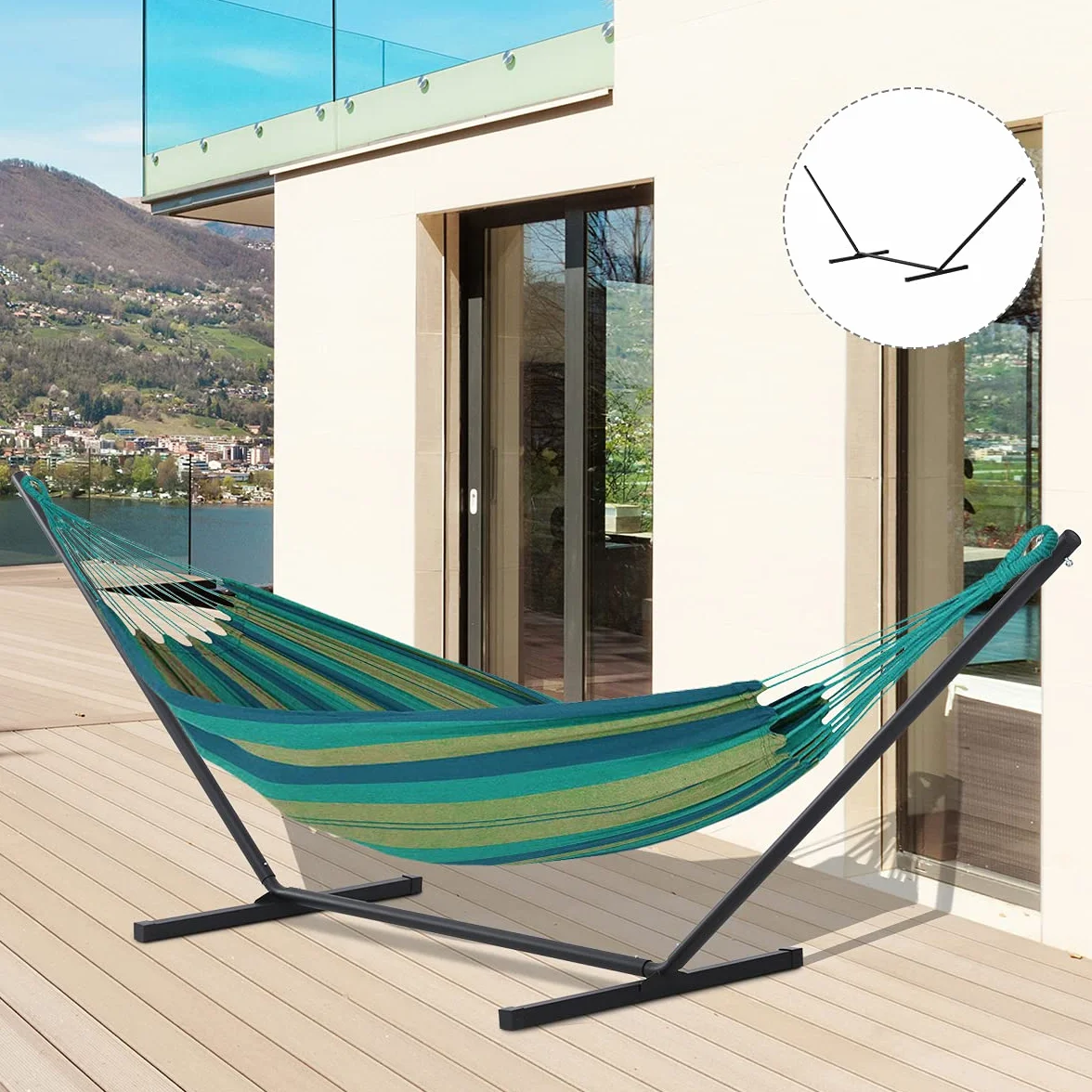 Outsunny Support Pied de hamac Structure Robuste métal époxy Noir 3,60L x 0,92l x 1,12H m