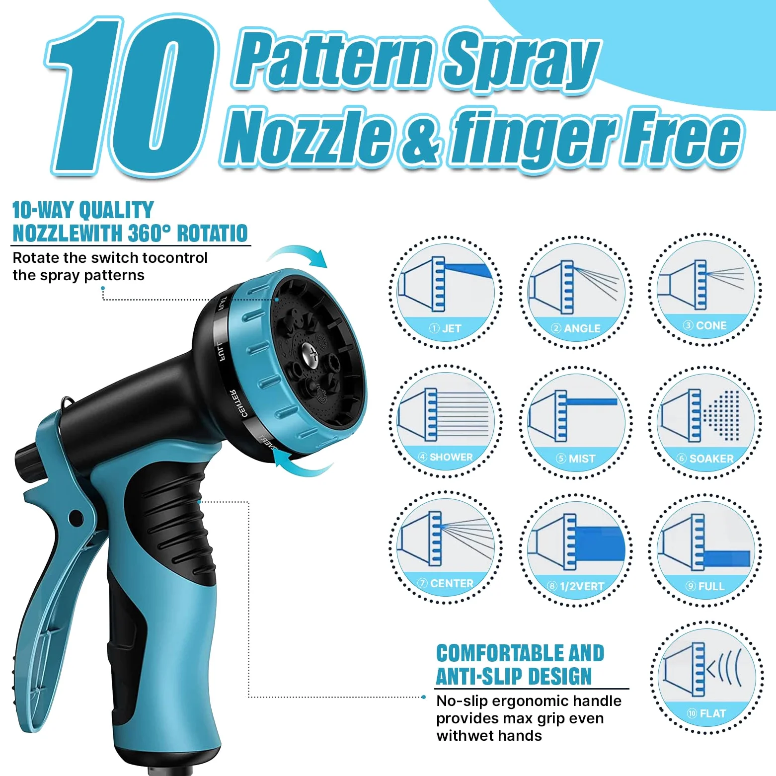 Tuyau d'arrosage extensible de 30,5 m avec buse à 10 fonctions, 4 couches de latex et raccord en laiton massif de 1,9 cm, anti-fuite, facile à utiliser (bleu)