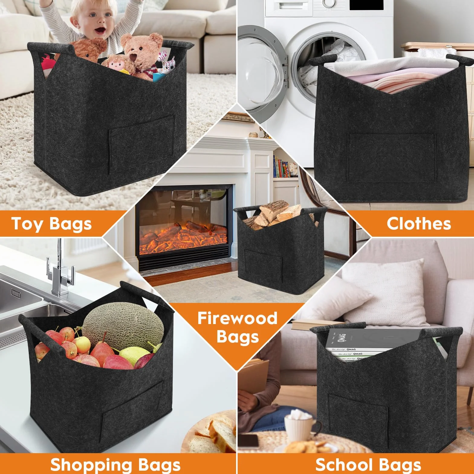 highsam Pliable Panier à Bois XL 45x32x40 cm pour Bois de Chauffage